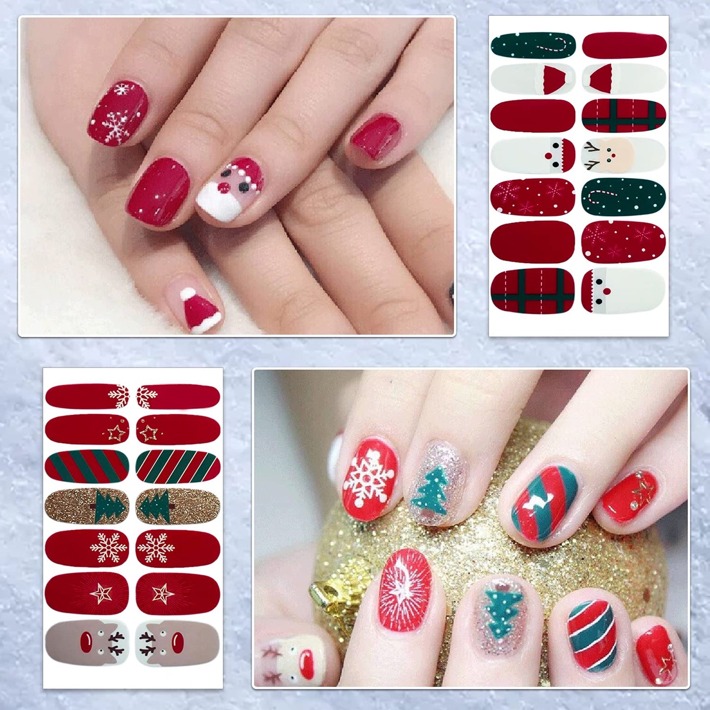 336 Pieces 24 Sheets Christmas Nail Stickers Full Nail Wraps Adhesive Nail Art Stickers Nail Polish Strips for Women with Nail File, Cuticle Stick(Classic Series)