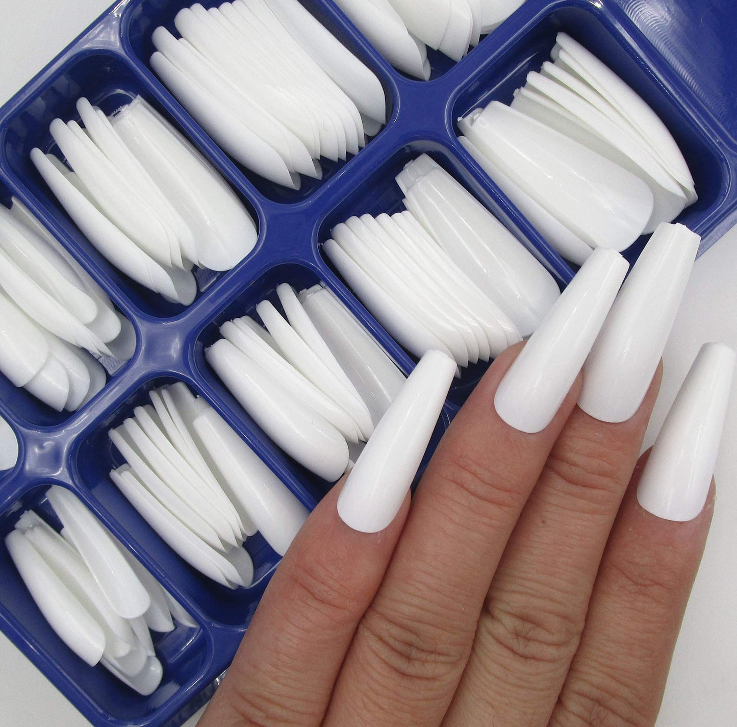 100pc White Press on Nails Medium Coffin Fake Nails, Medium Press-on Nail Coffin Acrylic Nails Press ons Nail White False Nail Glossy Ballerina Artificial Fingernail Full Cover Glue on Nail