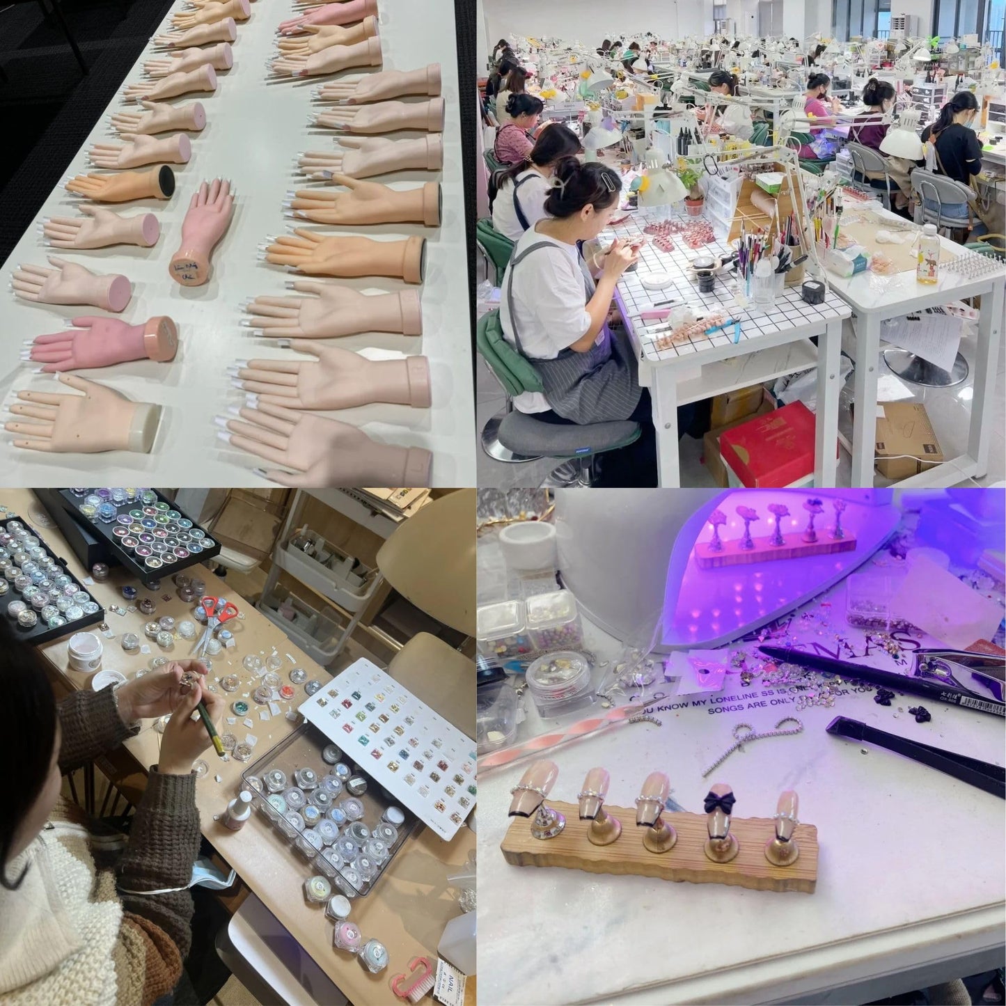 Yabonica Press On Nails French Tip,10 Pcs Handmade UV Gel Acrylic Nails Press Ons Square,Luxury Glue On Fake Nails with Rhinestone&Glitter Salon Design,Nature Stick On Fake Nails for Women Gift(012M)