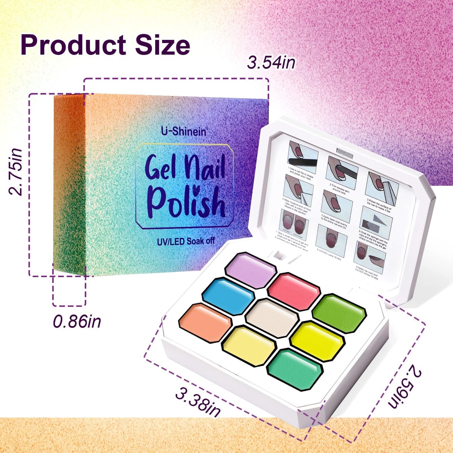 U-Shinein Gradient Painting Gel,9 Bright Spring Summer Colors Ombre 3D Sculpture Gel Painting Effect for Pigment Pat French Manicure Soak of UV Home Salon Easter Eggs Set