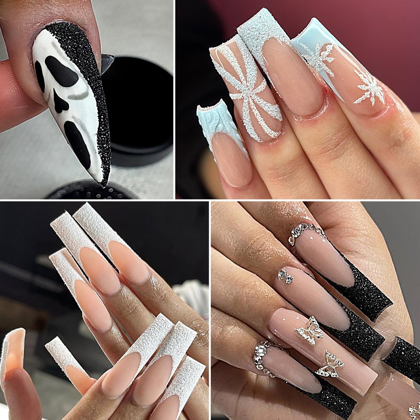Furtherpretty Nail Glitter Powder Set, 2PCS Black & White Extra Fine Glitter Dust for Nails, Sugar Effect Powder for Acrylic Nails, Shiny Nail Art Decoration, Efecto Azúcar para Uñas Acrílicas