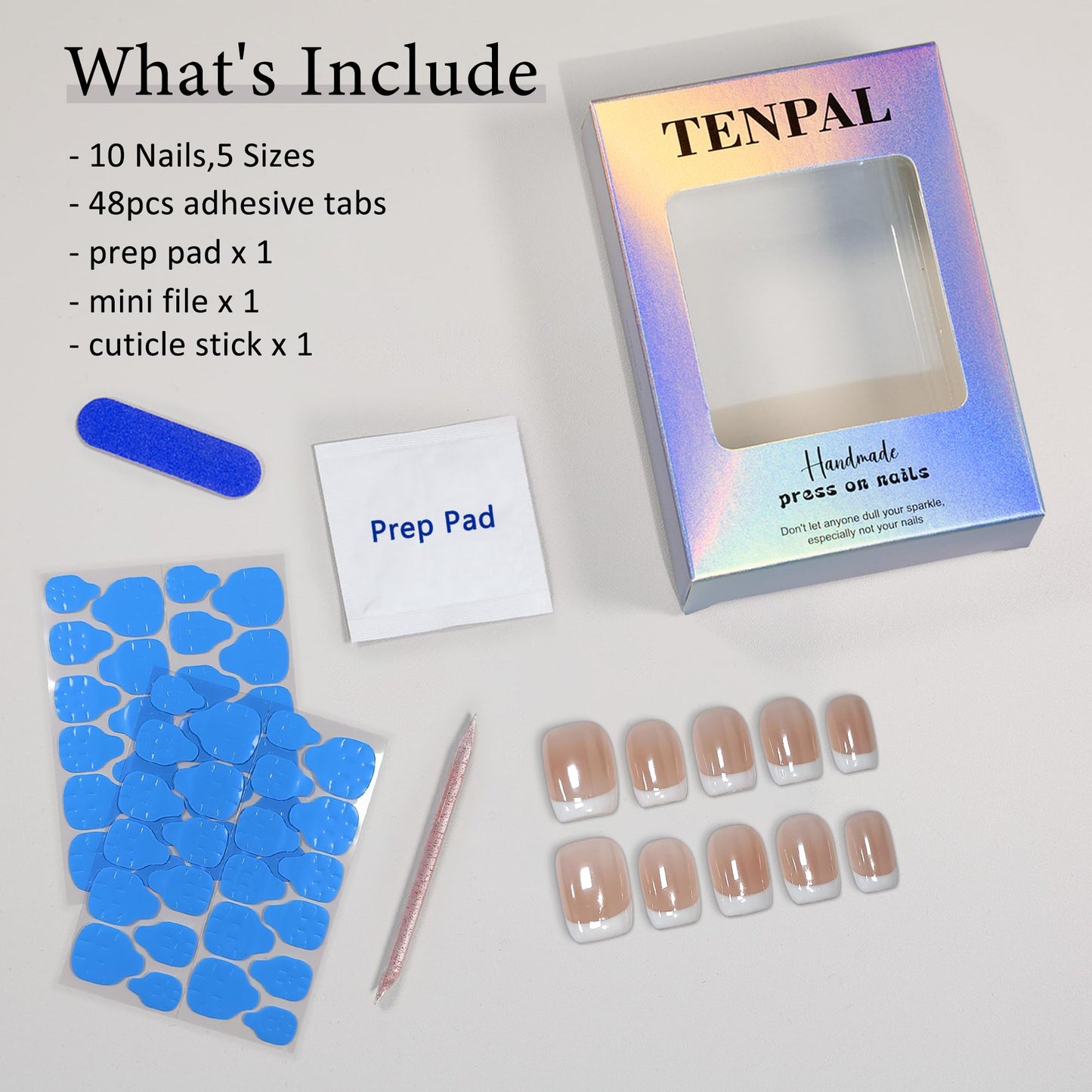 TENPAL Aurora White French Tips Press on Nails Short Square Minimalist & Reusable False Nails for Everyday Luxury | Clean Chic Style(M)