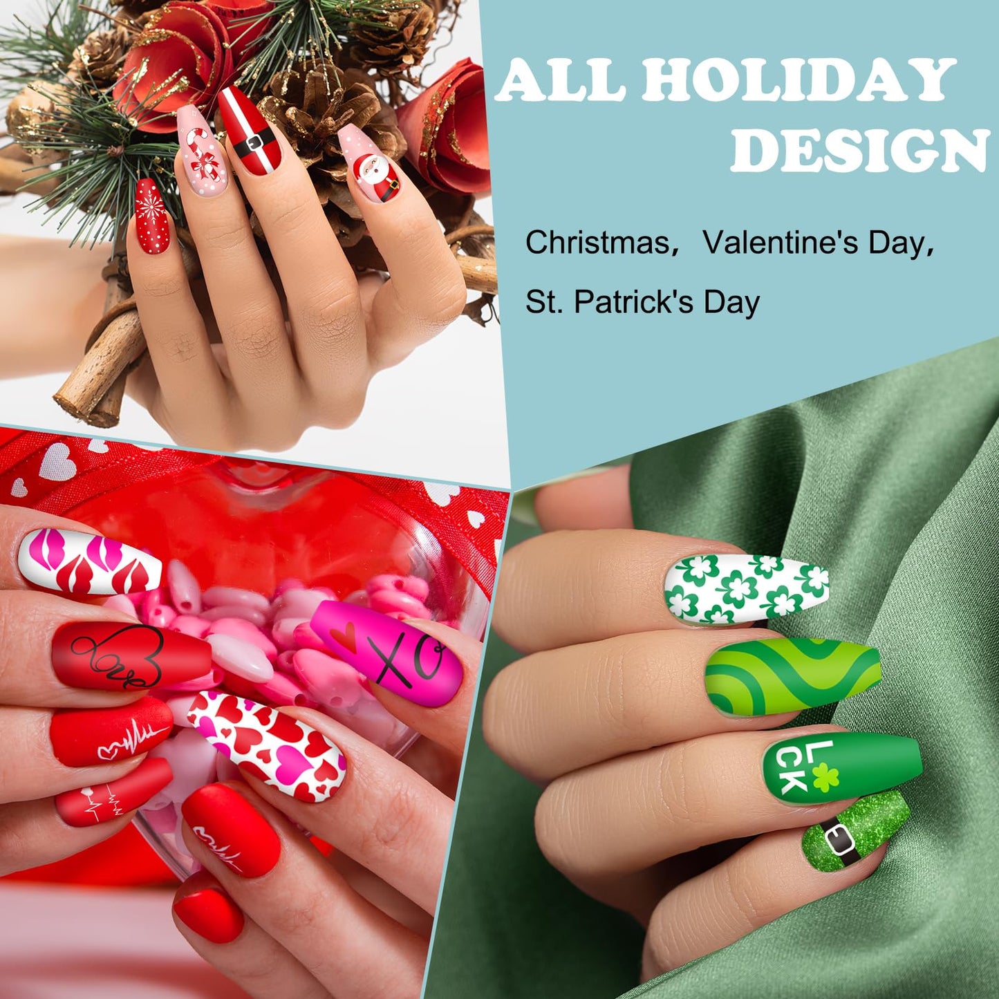Whaline 6 Pcs All Holiday Nail Art Plates Christmas Valentines StampTemplates Set Winter Fall Nail Plates Stamping for Xmas DIY Print Manicure Salon Design Gift