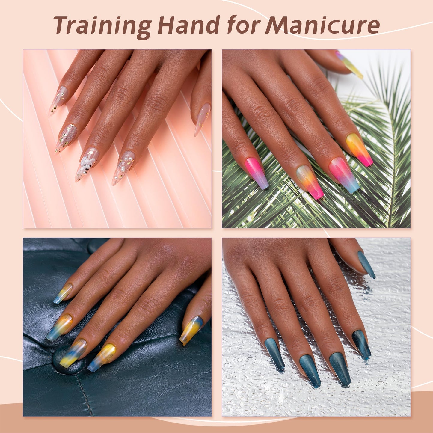 Veikmv Practice Hand for Acrylic Nails,Silicone Nail Practice Kit for Hands,with Flexible Bendable Fingers,Nail Art Gel Polish Practice, Manicure Supplies for Beginners