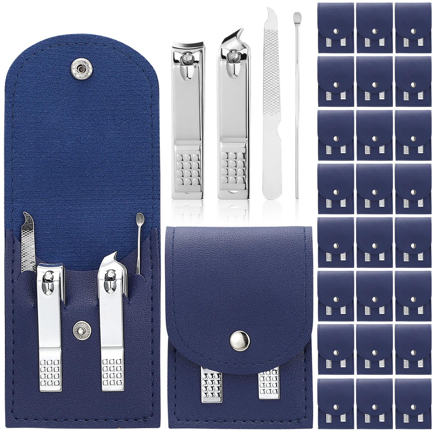 Lasnten 24 Set Valentine Manicure Set Bulk Nail Clippers Grooming Nail Kit Stainless Steel Professional Pedicure Tools Kit with Travel Case for Men Women Valentine's Day Gift(4 in 1,Dark Blue)