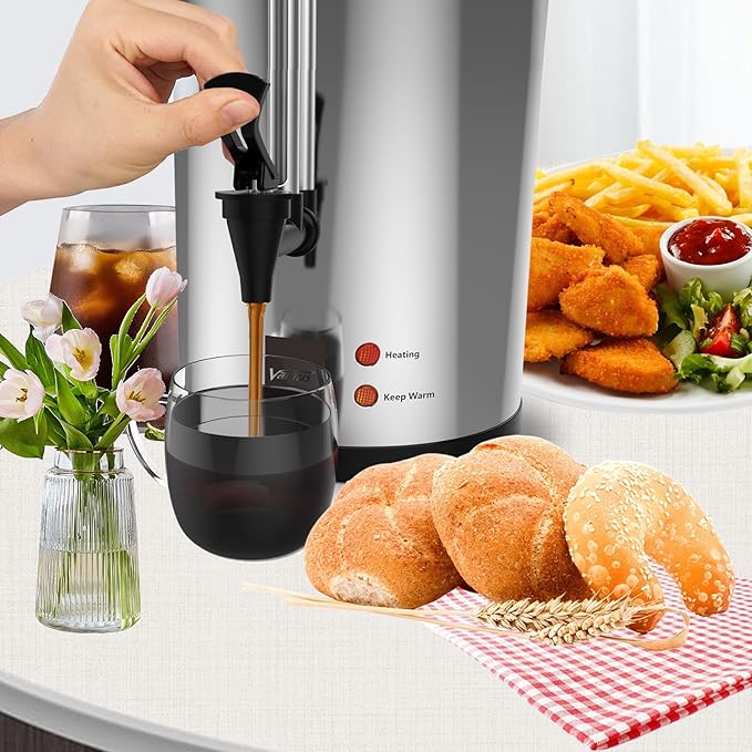 Valgus Commercial Grade Stainless Steel Coffee Urn 110-Cup 16L Coffee Maker with Percolator Coffee Dispenser for Quick Brewing for Large Crowds for Wedding, Parties, Catering Events