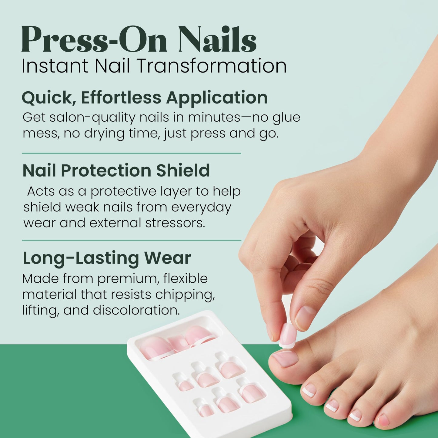 Dr. Antifungus - Press On Toe Nails Kit for Damaged Nails - 4 Sets Medium Oval Fake Toe Nails with Restorative Nail Bond Solution - Strong Glue-On for Women - Nail Repair - Red/Nude