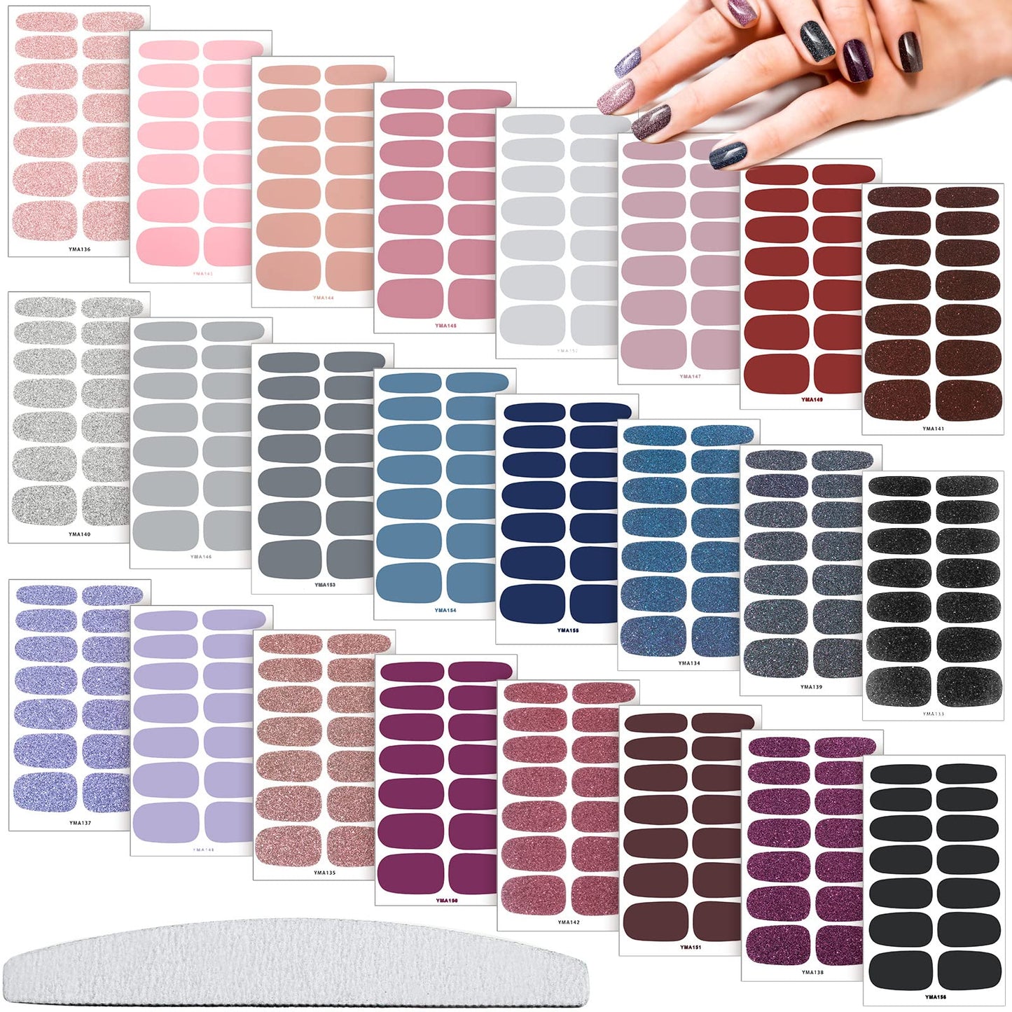 Maitys 336 Pieces 24 Sheets Nail Wraps Gel Nail Stickers Polish Strips Self Adhesive Seasonal Solid Color Decal Manicure Kits with File for Women Girls Holiday(Cute Style,Cute Color)