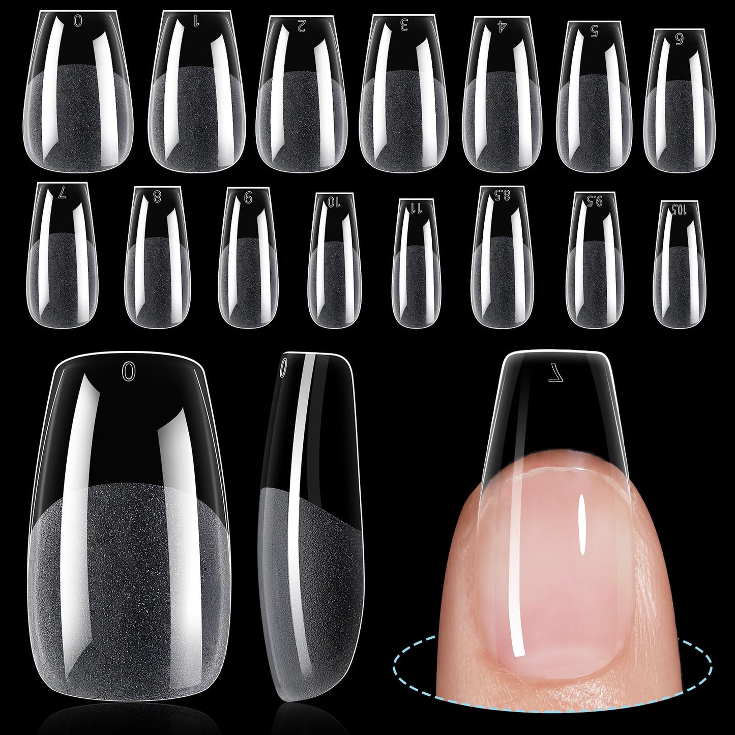 TOMICCA Medium Coffin Nail Tips, 240Pcs Half Matte Nail Tips, 15 Sizes Gel Nail Extension Tips Set, Full Cover Pre Shaped Acrylic Fake False Nails for Beginner and Professional DIY Nail Salon