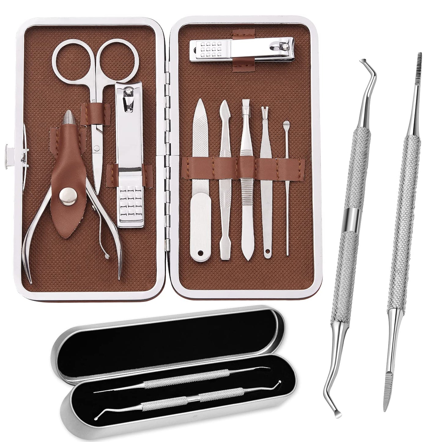 FAMILIFE 100% Stainless Steel Ingrown Toenail File and Lifter Double Sided with Storage Case (Ingrown Toenail File) and Manicure Set Manicure Kit Nail Kit Nail Clipper 9PCS Mens Grooming Kit Pedicure