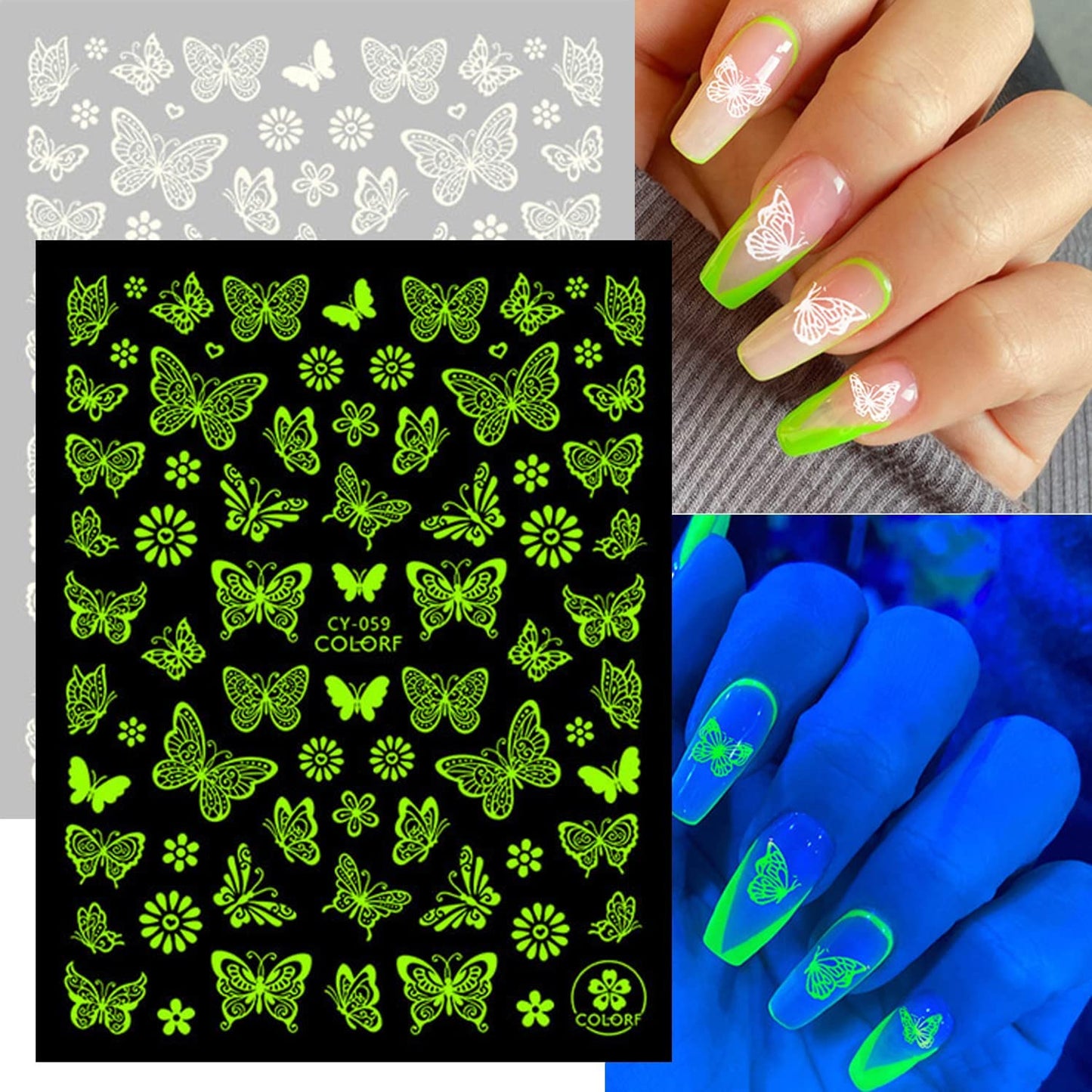 8 Sheets Luminous Nail Stickers and 8 Sheets Flame Nail Stickers