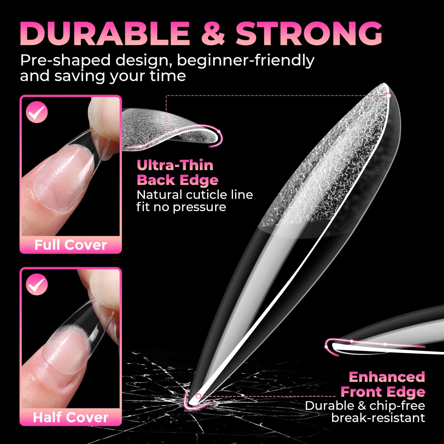 UNA GELLA Almond Nail Tips: 510Pcs Almond Gel Nails Tips 15 Sizes Pre-Etched Full Cover Almond Clear Press on Nails Acrylic False No C Curve Nail Tips for Press on Nail Extensions Home DIY Salon