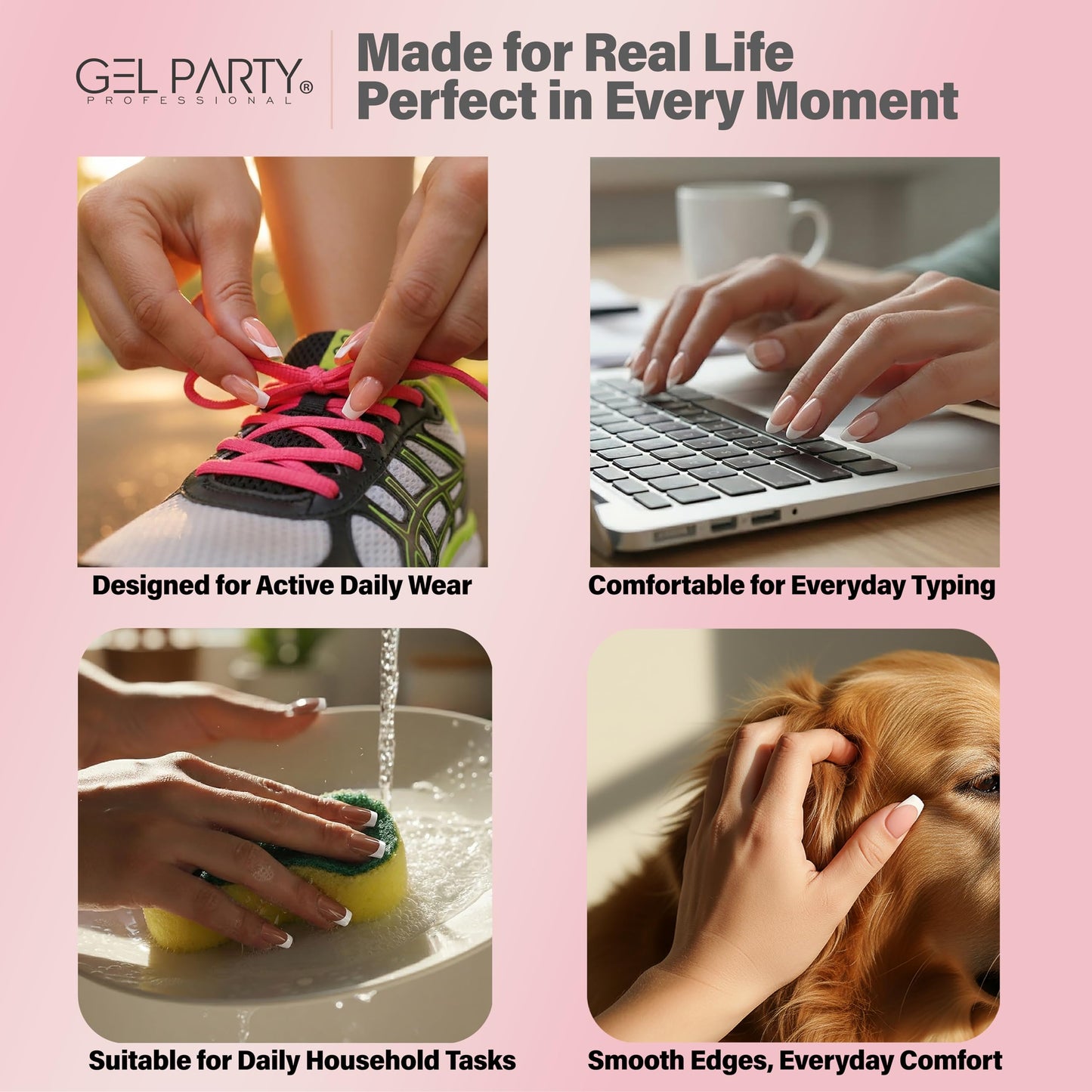 GELPARTY Rapid French Tip Press On Nails – 150Pcs, 15 Sizes | Pre-Shaped Soft Gel French Tips Pink Ultra Short Almond – Easy Salon Quality DIY