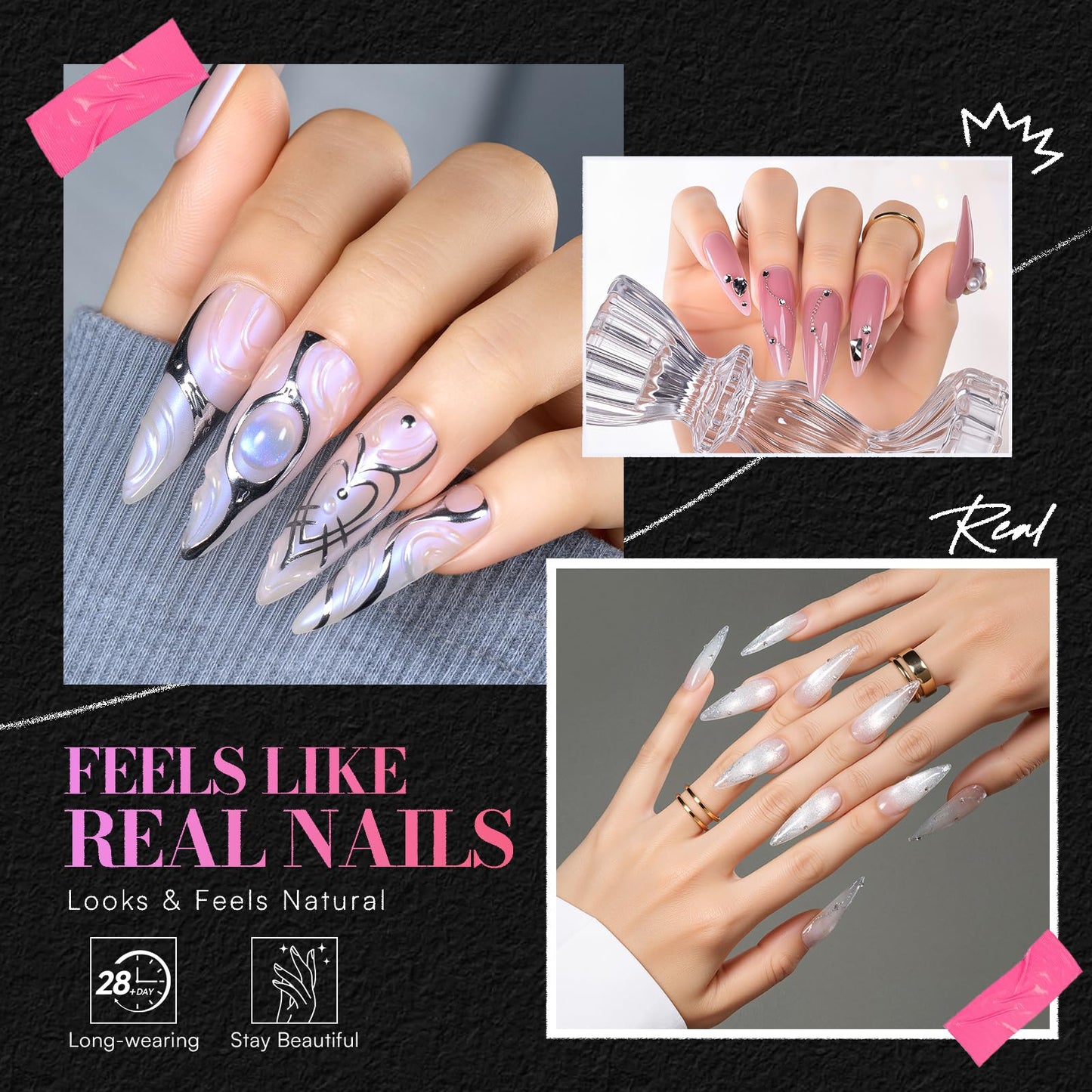 Makartt Medium Sharp Almond Nail Tips: Hybrid Almondetto Shape, 15 Sizes Clear Full Cover Fake Nails Extension, 504PCS Half Matte Soft Gel Tips for DIY Nail Lovers, Press-on Creators, Salon Supplies
