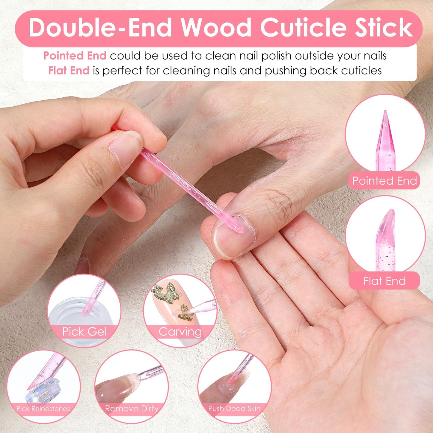 100 Pcs Pink Press On Nail Tool Kit for Business - Prep Application Disposable Kit with File, Glue, Prep Pads, Adhesive Tabs, Wood Stick, Holographic Bag
