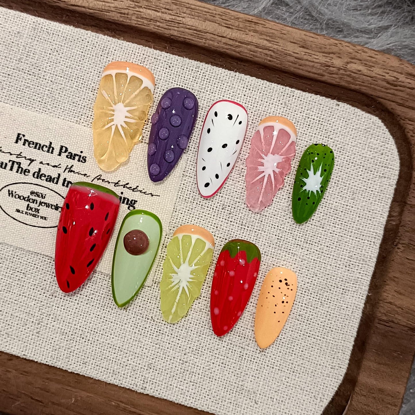 TENPAL Summer Fruit Press on Nails - Vibrant Almond Shaped Fake Nails with Kiwi, Watermelon & Avocado Designs | Reusable Colorful Nail Art for Women | Tropical Fruit Manicure Set (Medium Length,L)
