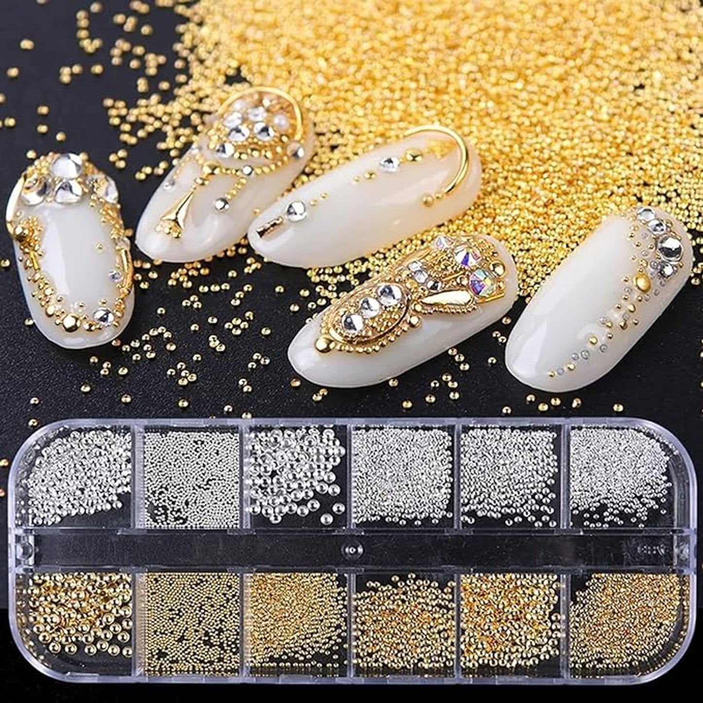 SEMATA Transparent Nail Rhinestones Charms Flatback AB Nail Gems Rhinestones Diamonds Mixed Size Nails Art Charms Stone Half Round Gold Silver Nails Art Accessories Decoration Design for Women