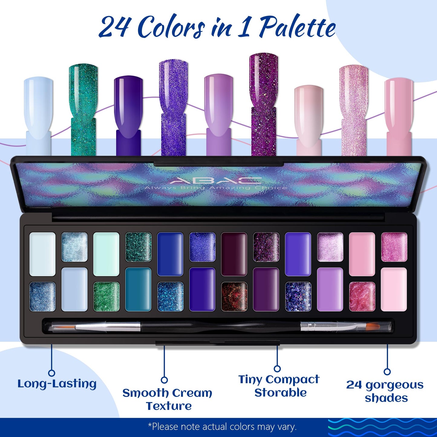 ABAC Solid Gel Nail Polish,Ombre Gel Nail Polish,Pat Paint Nail Gel-24 Colors Blue Pink Purple Shimmer Hema Free Gel Polish w/Pro Brush Soak Off LED Gift for Women