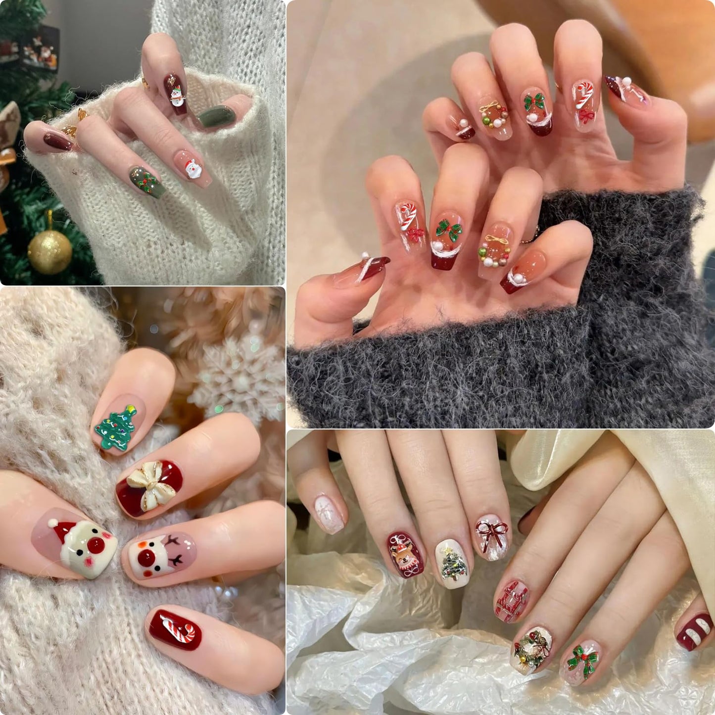 Christmas Nail Charms, 24 Girds Red Green Pearls Rhinestones Nail Art Charms, Santa Xmas Tree Nail Diamonds for Christmas Winter Holiday DIY Manicure Decor Craft Making