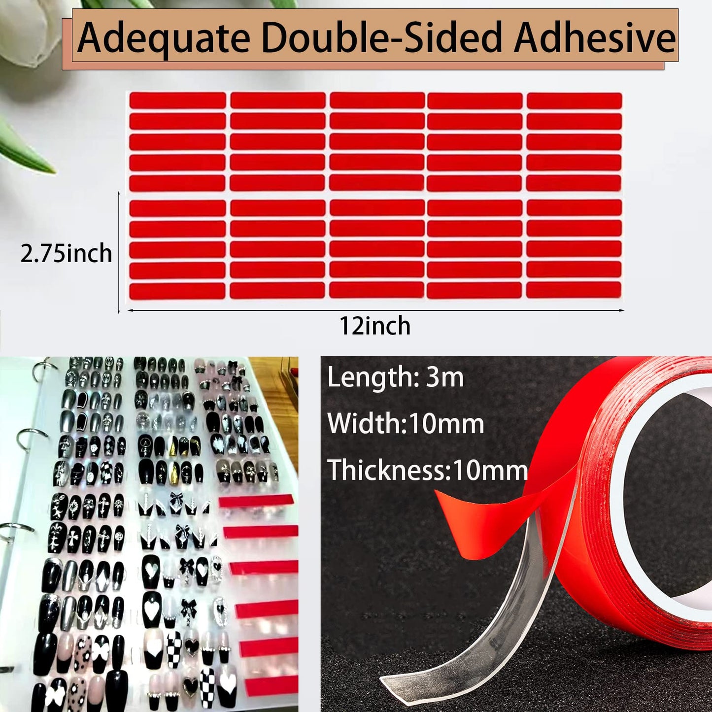 GUXACU Large Press On Nail Organizer 10 PCS Clear Empty Press On Nail Storage Press On Nail Packaging for Fake Nail Storage Nail Display Nail Salon Press On Nail Supplies Organizer with Nail Tape