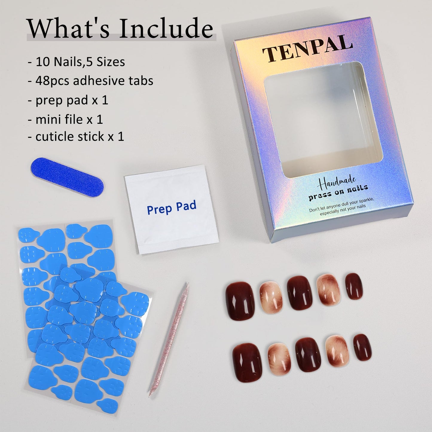 TENPAL Amber Caramel Blending Press on Nails Short Square Acrylic Nails Press Ons for Autumn and Winter Glossy Full Cover Brown Gel Fake Nails with Glue 10pcs/box Glue on Nails Short Daily Wear(XS)