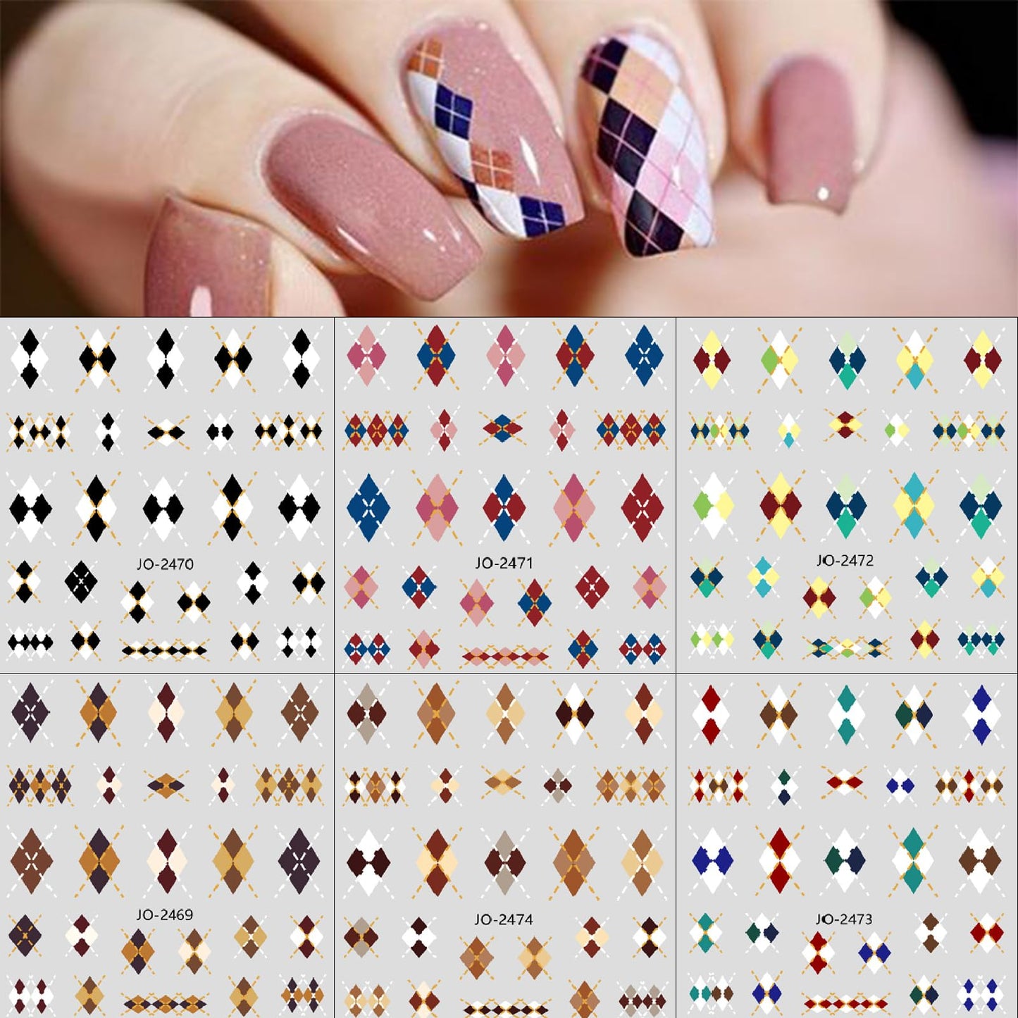 6 Sheets Autumn Winter Plaid Nail Art Stickers Brown Rhombus Bronzing Nail Decals Pegatinas Uñas Classic Plaid Design Geometry Plaid Nail Sticker Nail Supplies for Women Nails DIY Decorations