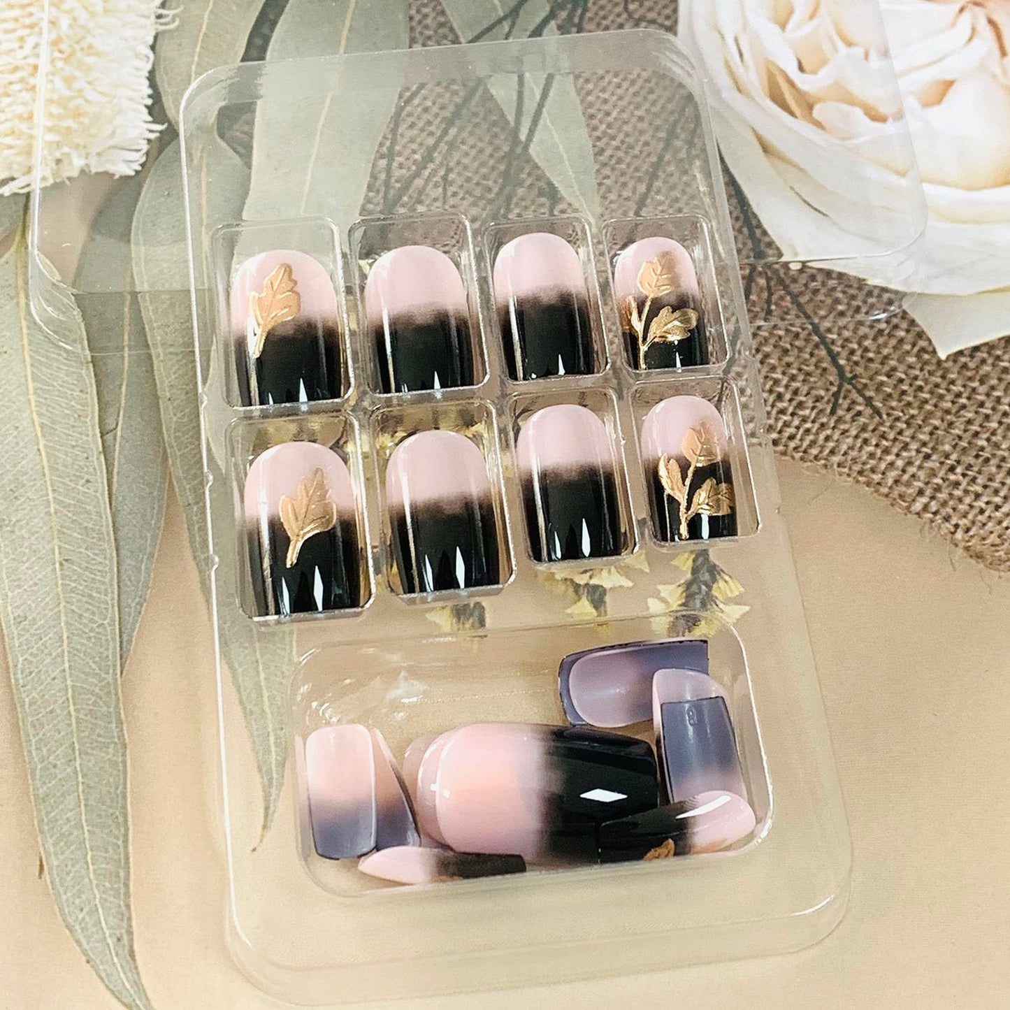 FIEONCIY Press on Nails Square Short Length Glossy Full Cover Acrylic Short Square Shaped False Nails with French Designs Artificial Fake Nails Glue Stick ons Fingernails for Women Girls(W2447)