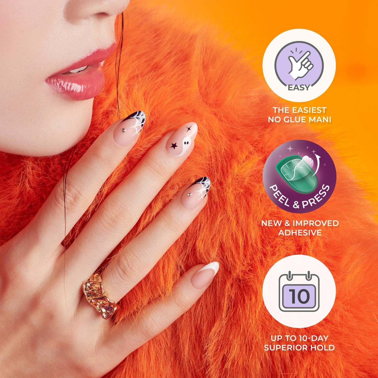KISS imPRESS Halloween Press On Nails, ‘Coming Near’, Black, Short Squoval, Magnetic Powder Effect, No Glue, Glow-In-The-Dark, Includes Prep Pad, Mini Nail File, Manicure Stick & 30 Fake Nails