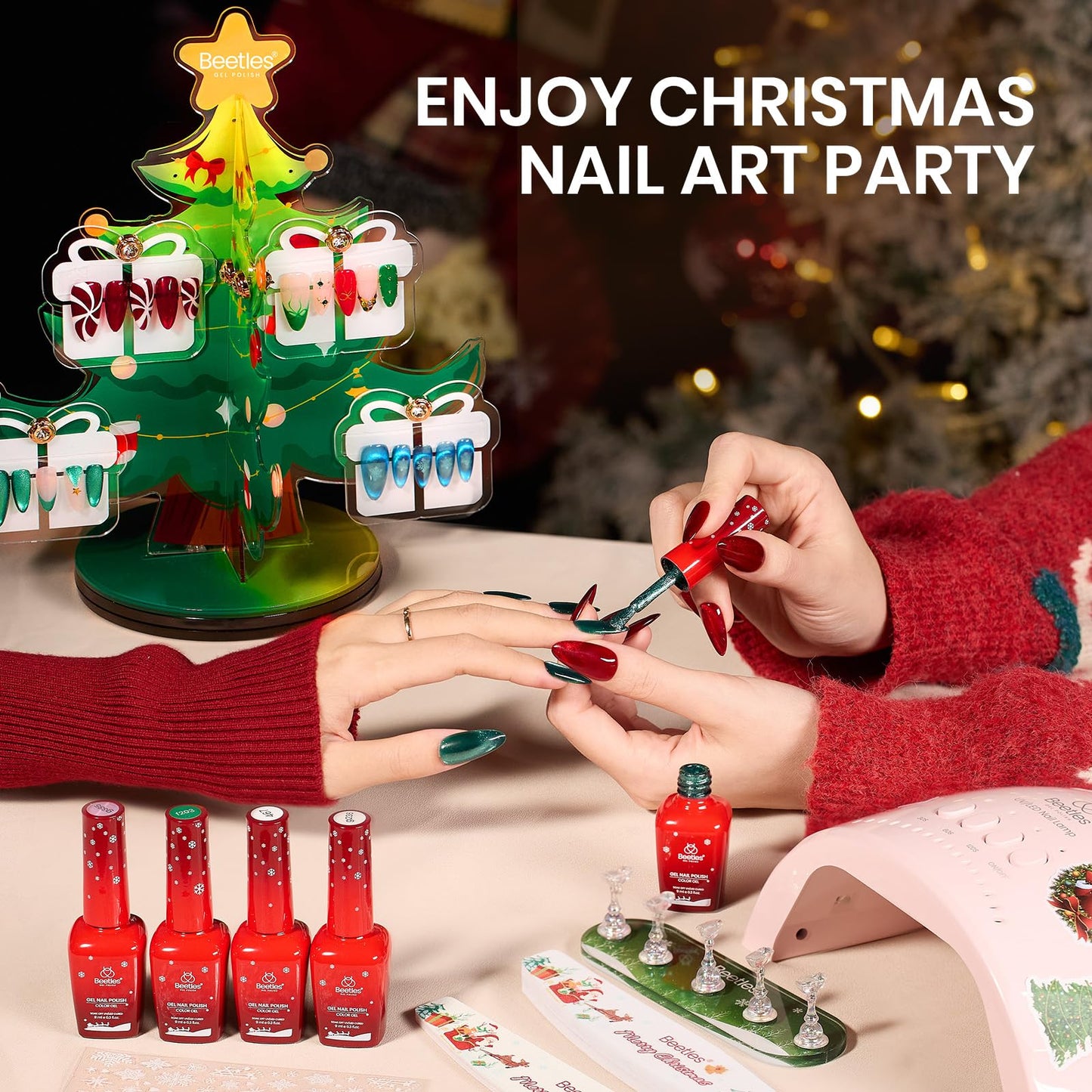 Beetles 67Pcs Gel Nail Polish Kit with U V Light - 12 Colors Jelly Cat Eye Pink Gel Polish Set Red Blue Glitter Nail Kit with Acrylic Holder Display Manicure Tools Salon Gifts for Women