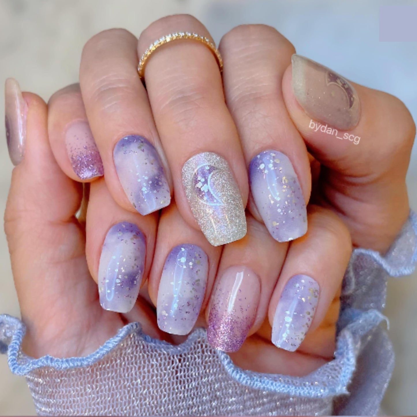 ALICE & BELLA Semi Cured Gel Nail Strips-20 PCS Purple-Blue Holographic Star-Studded Nail Strengthening Gel Stickers, Use with UV Light Lamp, Salon Quality Manicure Wraps (Misty Dream)