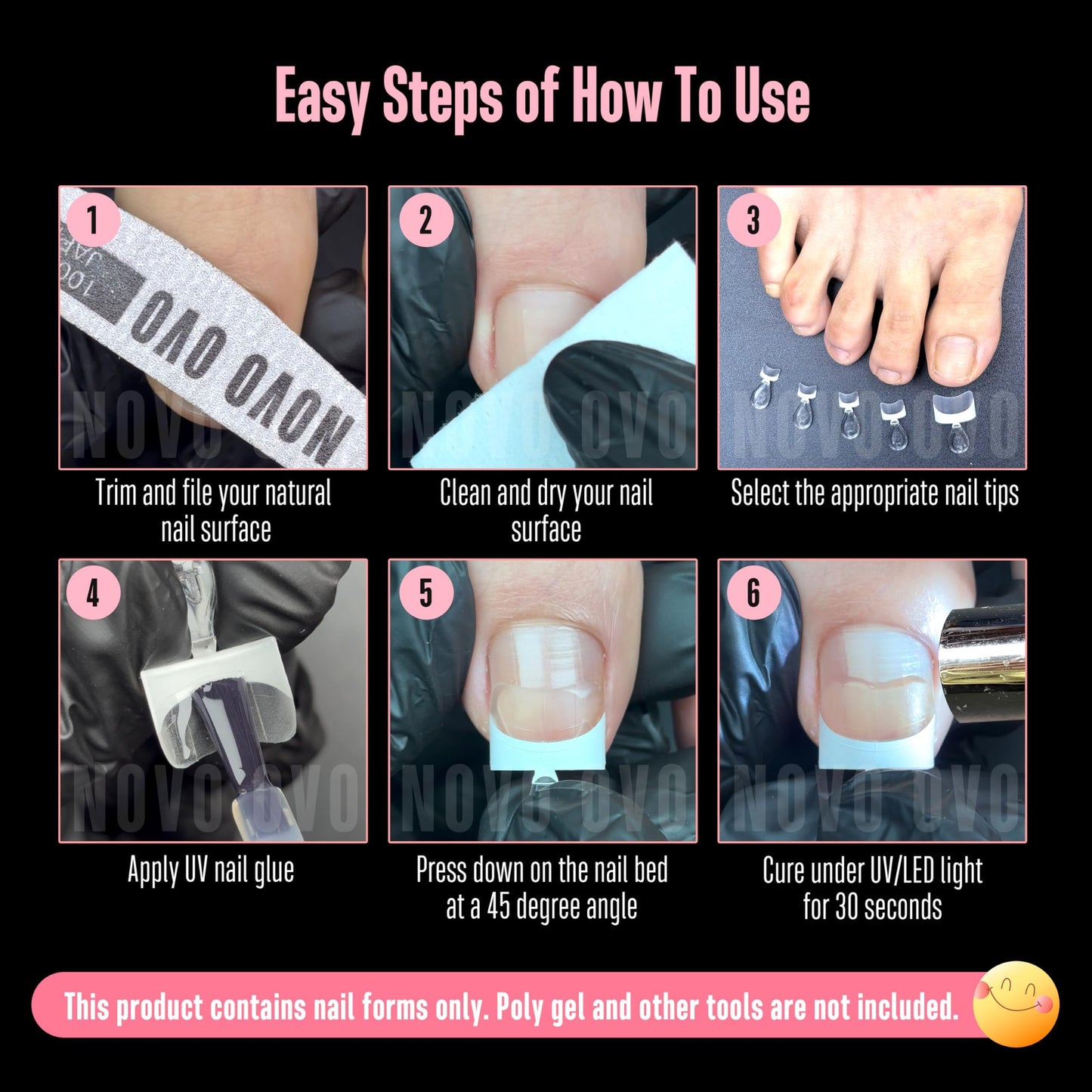 NOVO OVO White French Tip Half Cover Toe Nail Tips, Clear Soft Gel with Auxiliary Line for Fake False Toenail Extension, Sharp Square Medium Wide for Men Women Acrylic pedicure x15 Sizes 240 Pcs