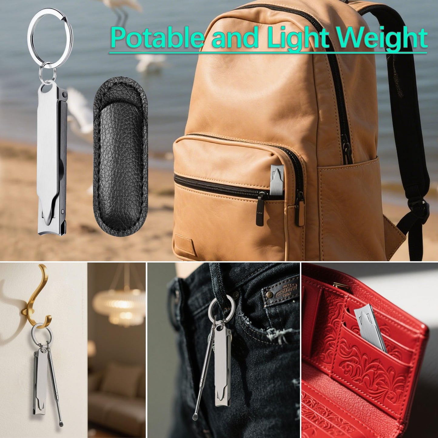 SG NEKOO Portable Ultra Thin Nail Clippers for Fingernail and Toenails, Stainless Steel Foldable Keychain Nail Cutter with Ear Pick and Case, Slim Travel Design for Men Women Adult