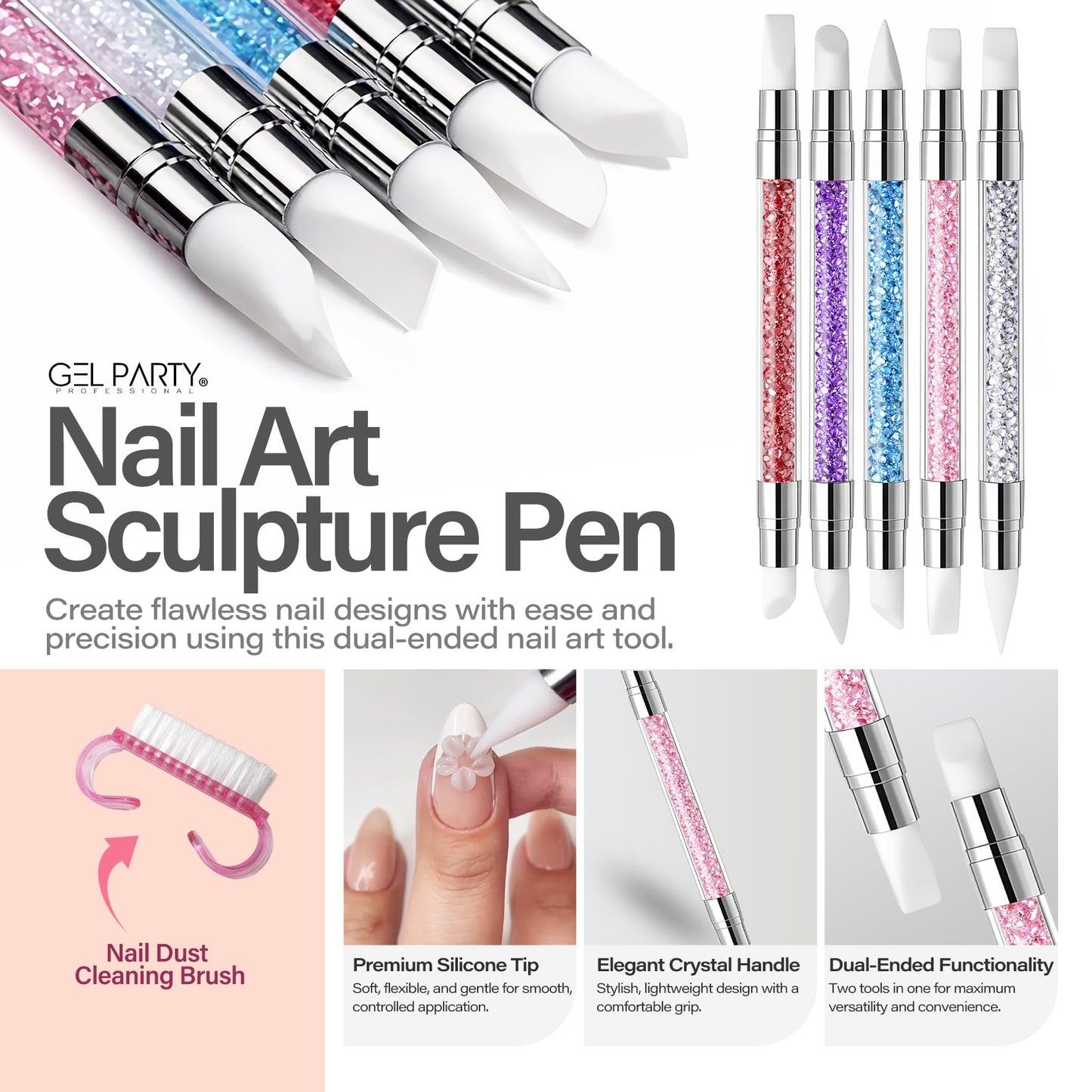 GEL PARTY 38 Pcs Professional Nail Art Brush Kit - All-in-One Nail Design Tools Set with Detail Brushes, Dual-Ended Dotting Pens, Silicone Brushes, Tweezers, Striping Tape & Palette for DIY Manicure