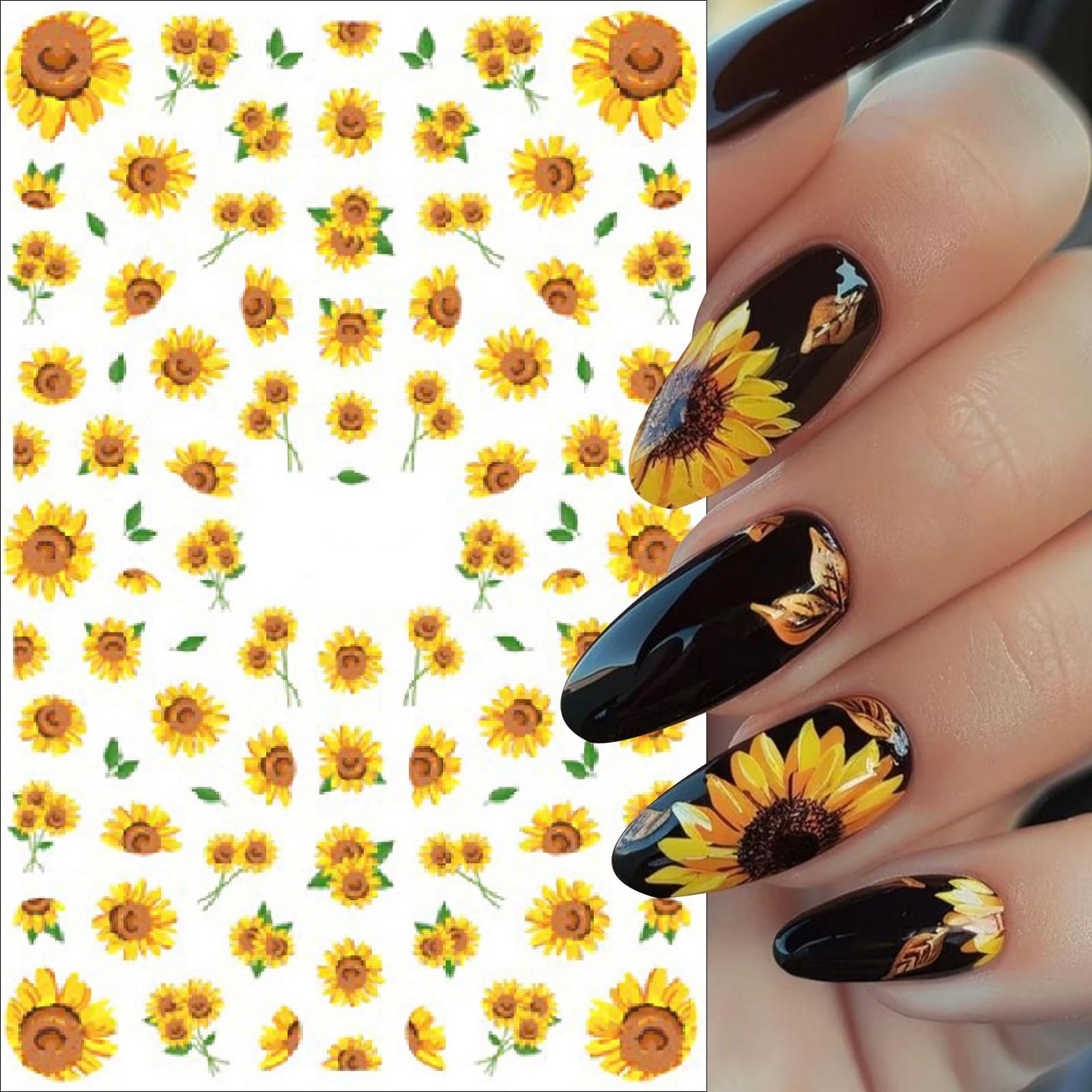 8Sheet Spring Summer Sunflower Nail Art Stickers Yellow Floral Nail Stickers 3D Self-Adhesive Letter Nail Decal, Yellow Flower Butterfly Bee Nail Designs for Women Manicure Decoration Nail Supplies