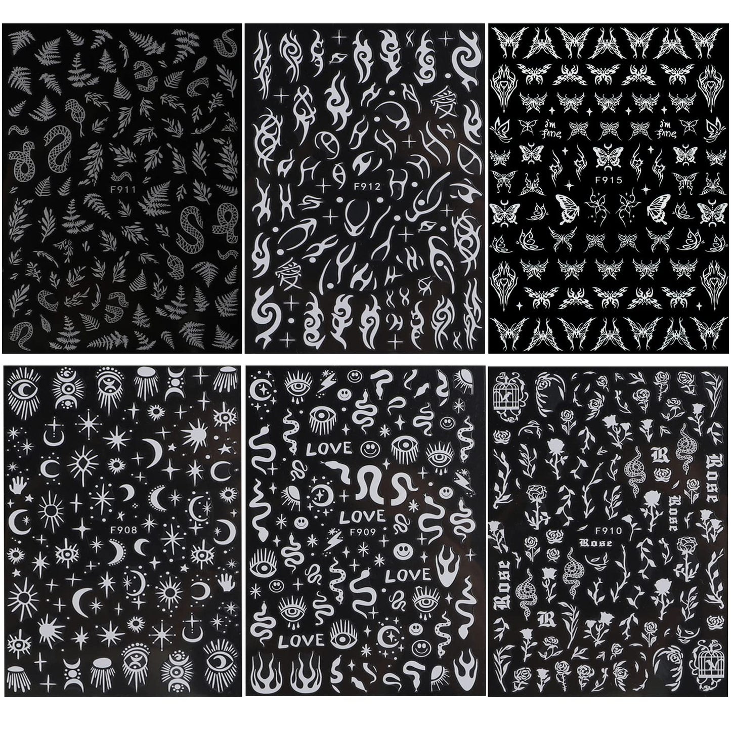 White Totem Nail Art Adhesive Sticker 3D Self-Adhesive Nail Decals Art Design Holographic Stars Moon Snake Nail Art Sticker Decoration for Women Manicure Tips Acrylic Nails DIY Nails Art Supplies