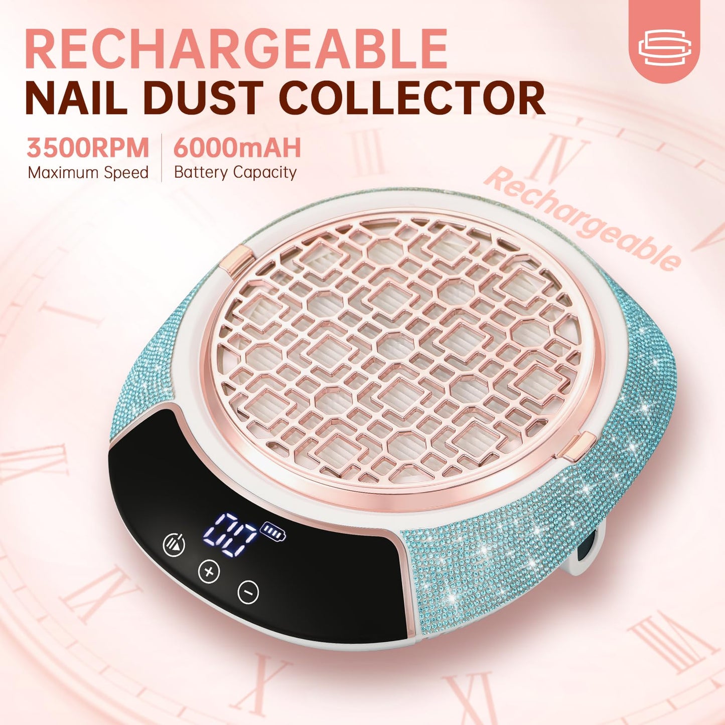CHRISTINE SHELLY Nail Dust Collector, Cordless Dust Collector Nail Tech, Powerful Vacuum Fan Vent Dust Collector Extractor Dust Suction Machine for Acrylic Gel Polish,Salon & Home, Blue Diamond