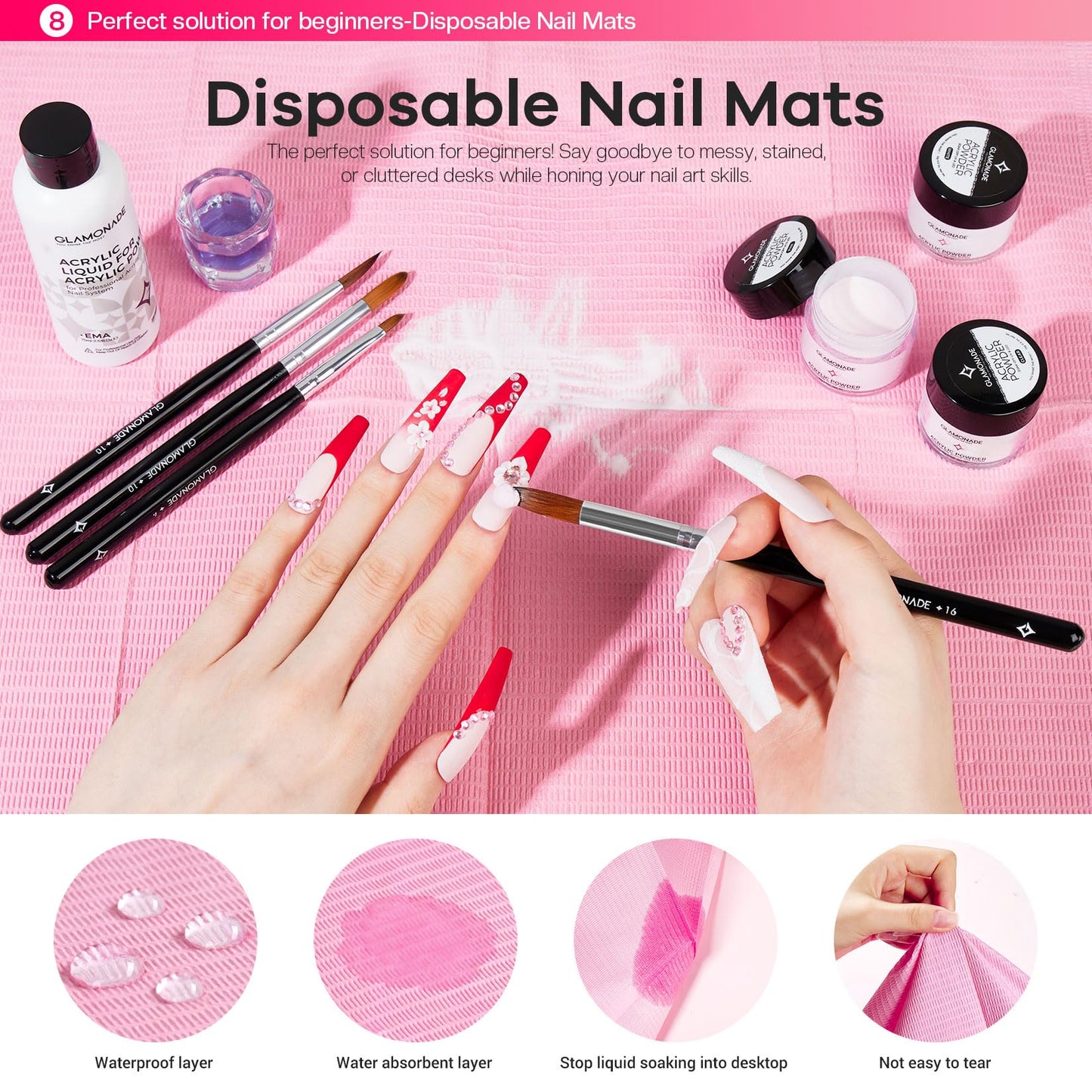 Glamonade Acrylic Nail Kit for Beginners: Professional Nail Set with Drill Acrylic Powder Gel Polish Nail Stamp for Home Starter Practice & DIY Manicure