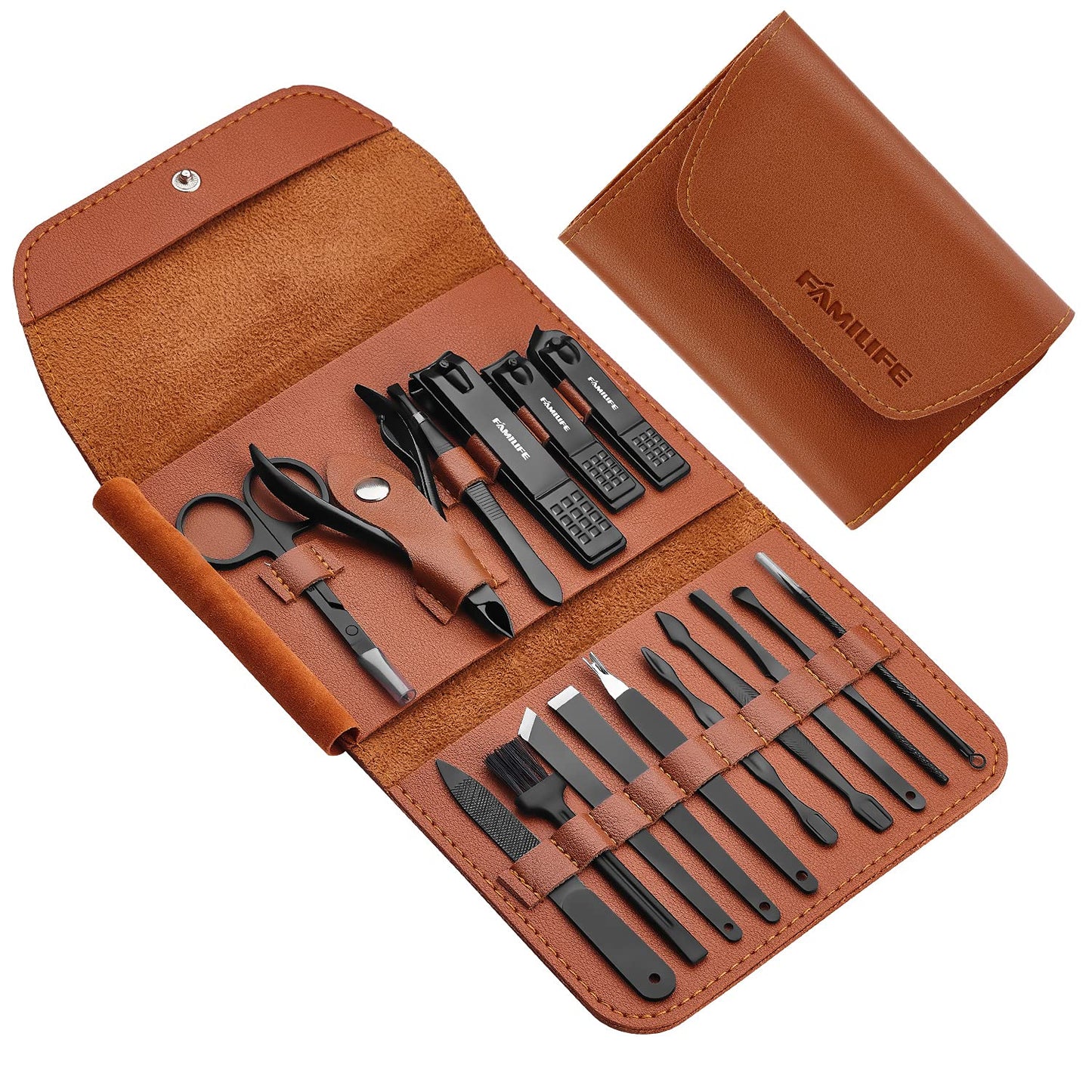 Manicure Set, FAMILIFE Nail Clippers Set Professional Manicure Kit 11 in 1 Stainless Steel Pedicure Tools Kit Grooming Kit and Gifts for Men, FAMILIFE Manicure Set Nail Clippers Pedicure Kit Manicure