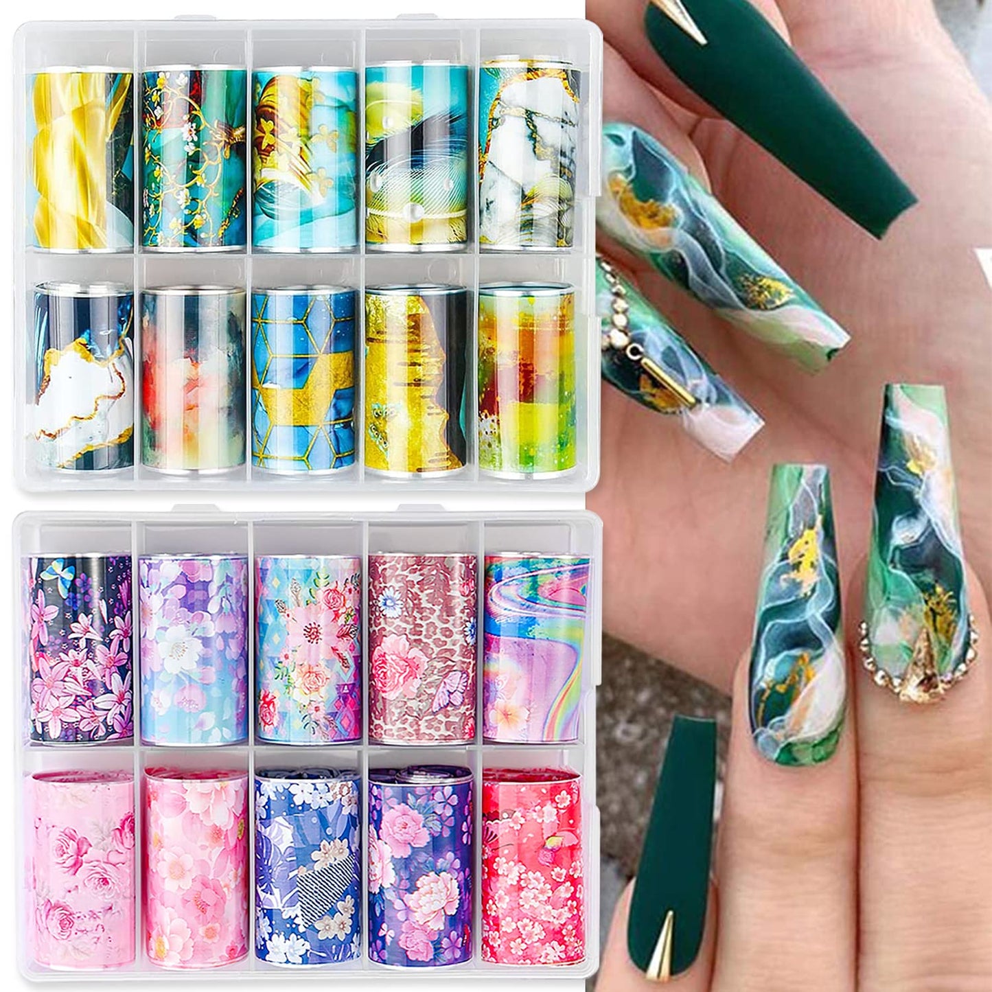 Nail Foil Transfer, DANNEASY 20 Roll Iridescent Marble Nail Foils Starry Sky Nail Stickers Holographic Nail Art Foil Transfer Rainbow Nail Design Stickers Nail Decals for Women Kids
