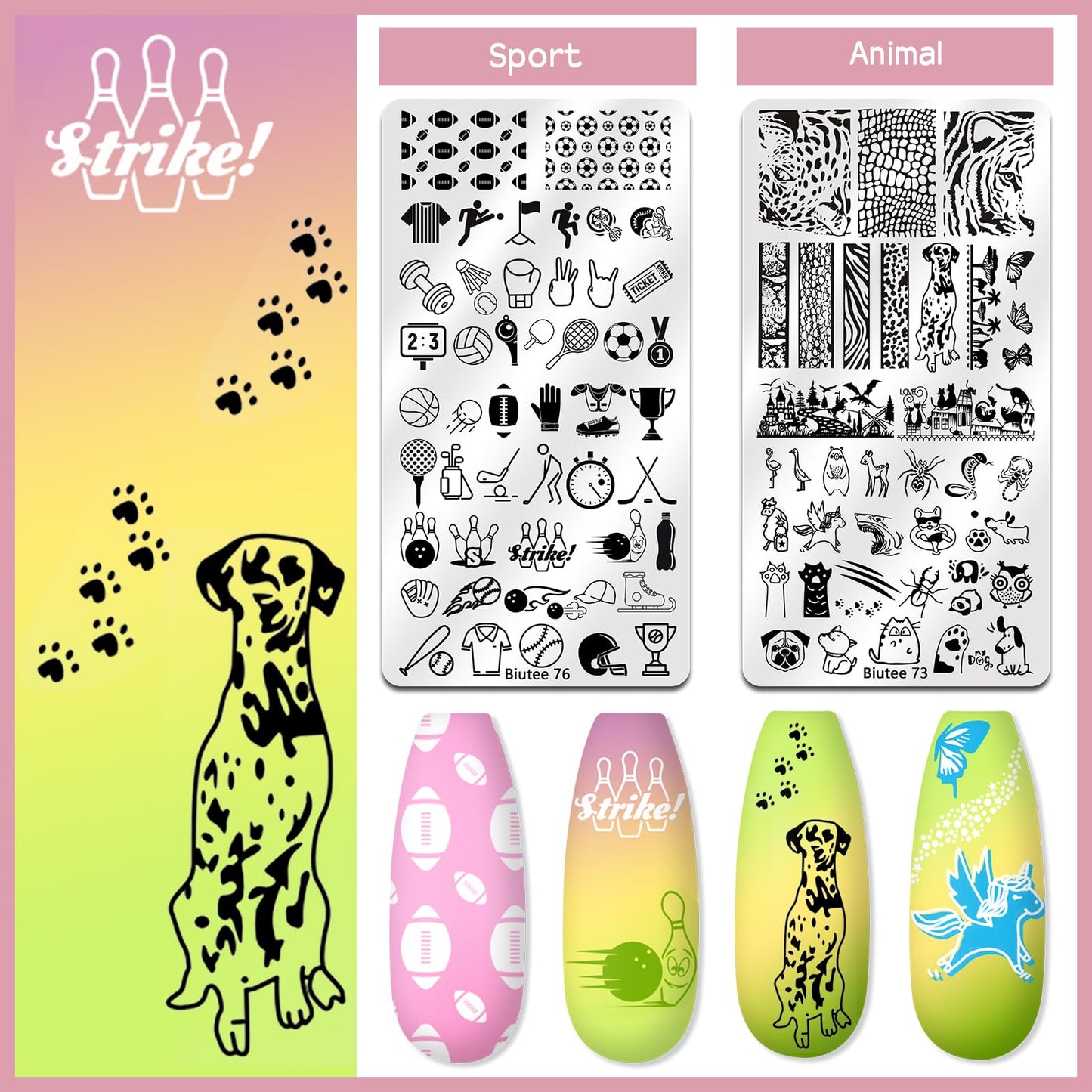 Biutee Nail Stamper Kit 22Pcs Gel Nail Stamping Kit 12Pcs Nail Stamping Plates 8Pcs Stamping Polish Gel, Silicone Stamper Scraper Flower Lace Star Stripe Holiday Stamp Template Gift for Women