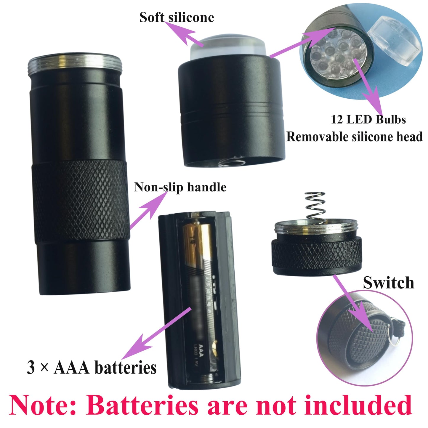 Portable Handheld UV Light For Gel Nails, LED Mini UV Nail Lamp With French Tip Stamp Silicone Head, Small Lámpara Para UñAs U V Flashlight Nail Dryer For Rhinestone Glue Decoration DIY At Home Travel