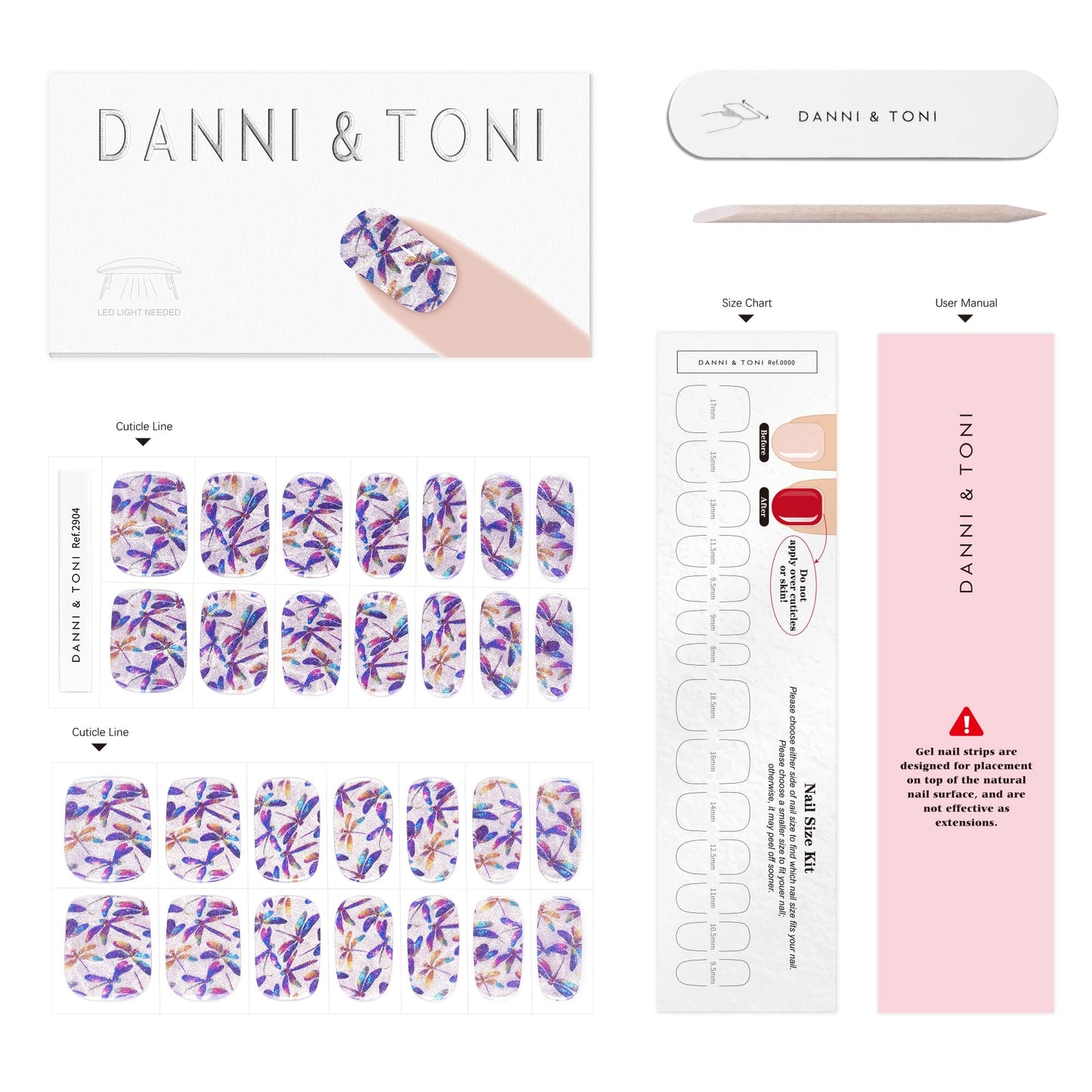DANNI & TONI Semi Cured Gel Nail Strips Dragonfly Cat Eye Gel Nail Stickers 28 Stickers Gift for Woman | Dragonfly Dream
