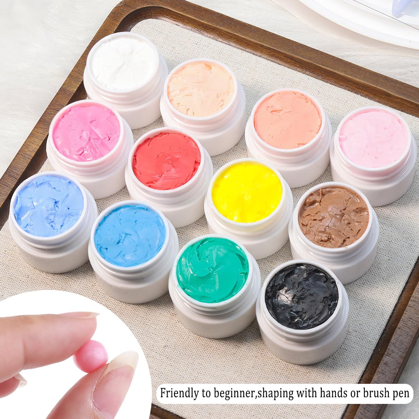 Fcozpjk 3D Sculpture Gel, 12 Colors Non-sticky Hand Builder Nail Gel Kit with Silicone Carving Pen Hard Gels for Nails Flowers Modeling Nail Clay Glue Painting Drawing Manicure Salon Supplies