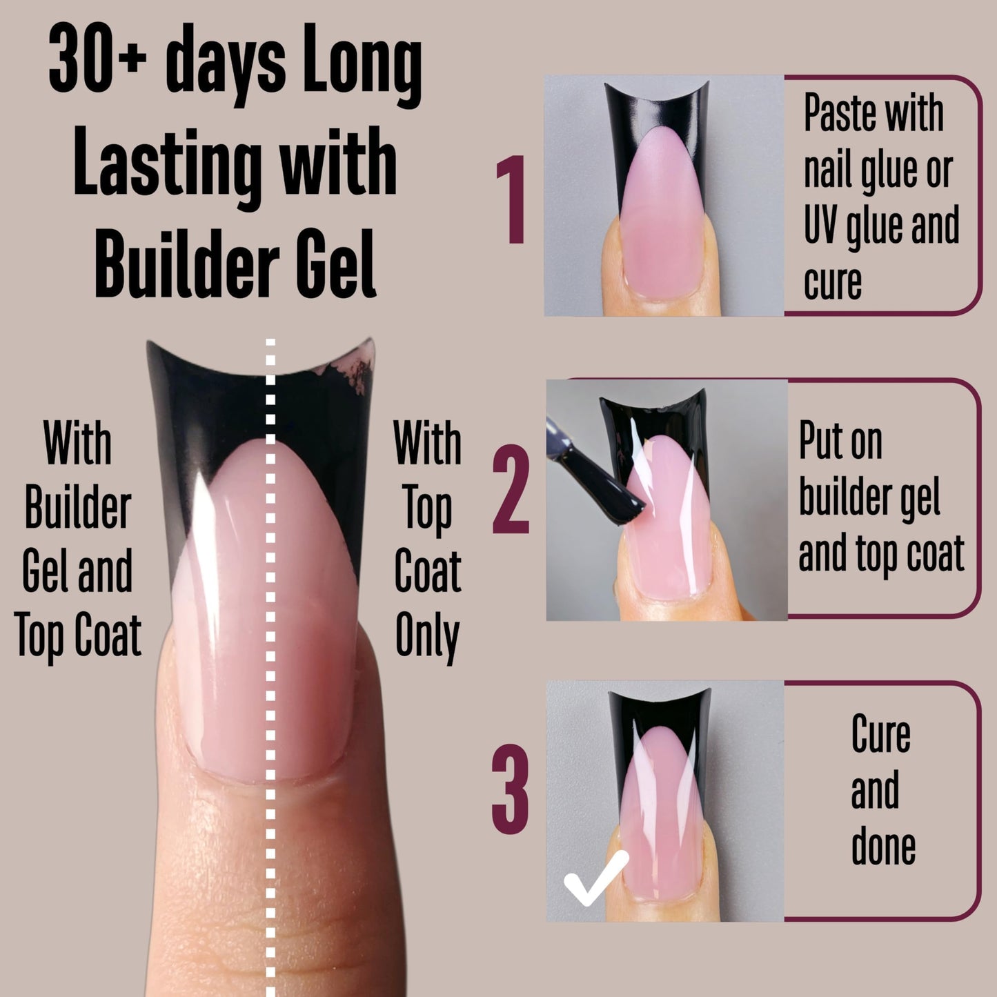 MUTIOVO Black French Tip Duck Feet Nail Tips Full Cover for Press on Acrylic with Moon Curve, BERRY PINK Extra Thick Medim Long, Flare Wide Soft Gel Fake False Nail Extension x 15 Sizes 150 pcs