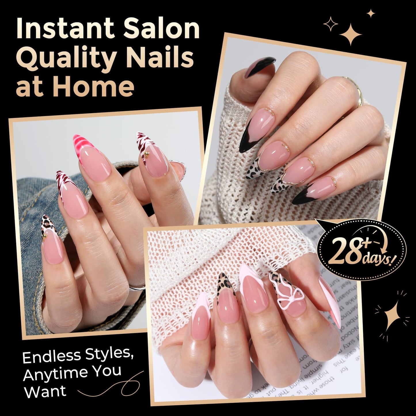 Medium Stiletto Nail Tips: 504pcs Full Cover Soft Gel Nail Tips, 12 Sizes Pre-Etched Half Matte Clear Stiletto Press on Nails No C Curve For Nail Extensions Home Salon