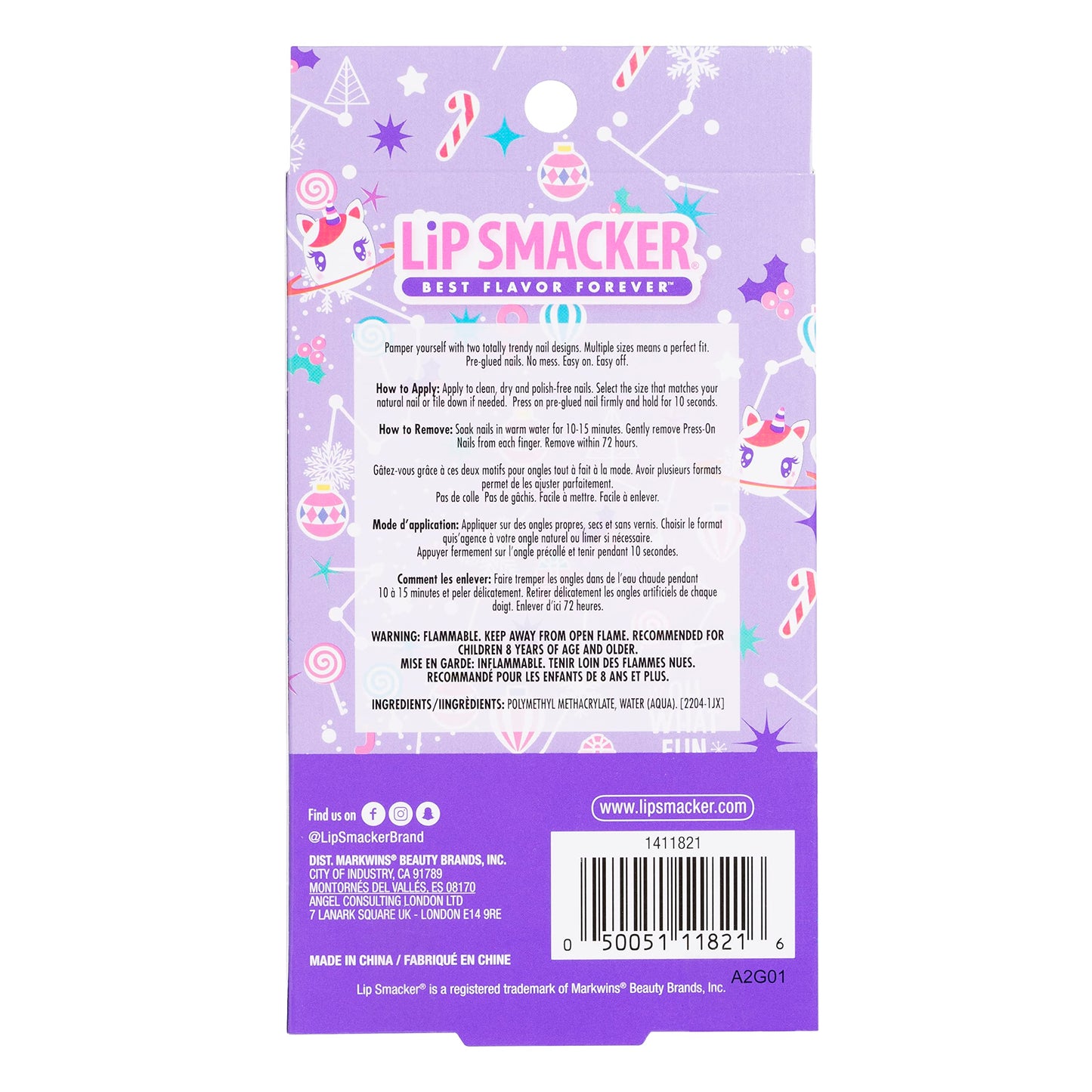 Lip Smacker Unicorn Holiday Press On Nails Stocking Christmas Gifts For Girls Kids (Pack of 2)