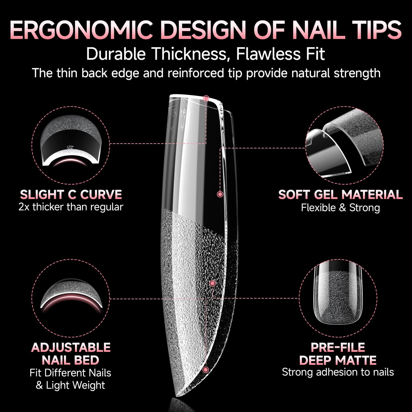 UNA GELLA Square Nail Tips X-Soft Thicker Flexible Gel Nails 330PCS Pre-etched Square Nail Tips Press on Full Cover Acrylic Fake Nails Strength Clear Nails for Nail Extensions DIY Salon 15 Sizes