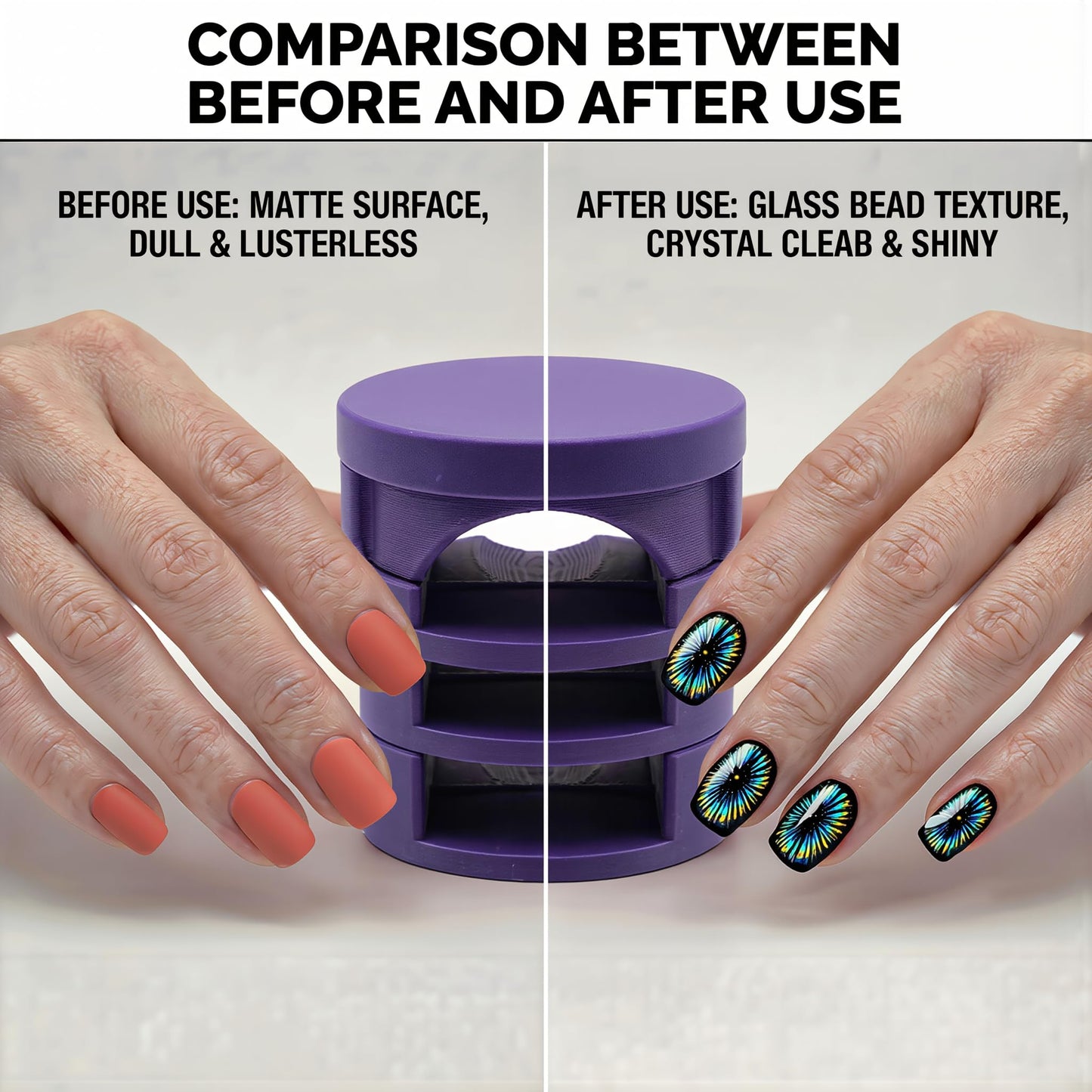 Magnetic Nail Art Tool for Cat Eye Gel Polish, 3D Glass Bead Effect Magnet with Ergonomic Finger Rest, Strong Neodymium Magnet for DIY Salon Manicure, Fits All Nail (Purple)