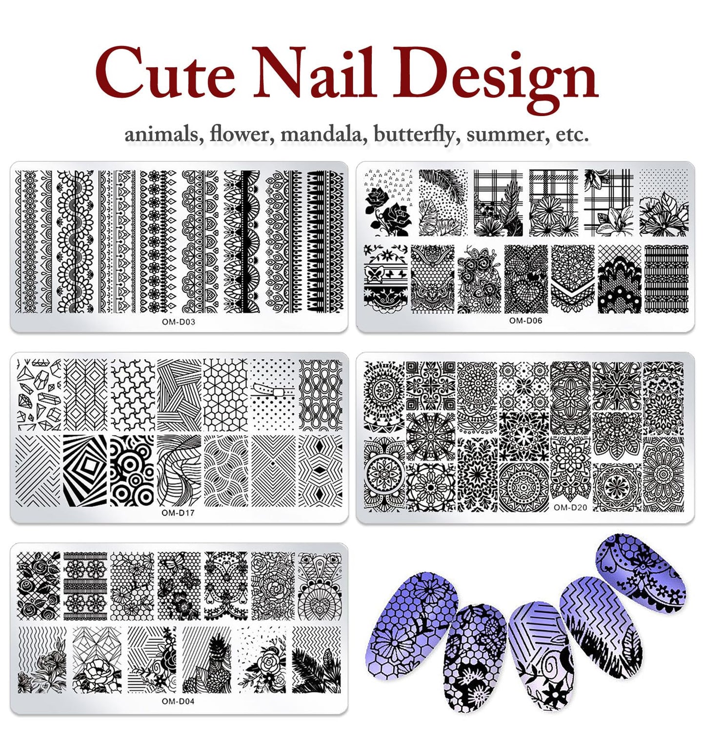 SILPECWEE 10Pcs Nail Art Stamping Plates Set Animals Design Nail Image Stamp Plates Manicure Templates Nail Art Stamps Tools for Women DIY Nails Supplies
