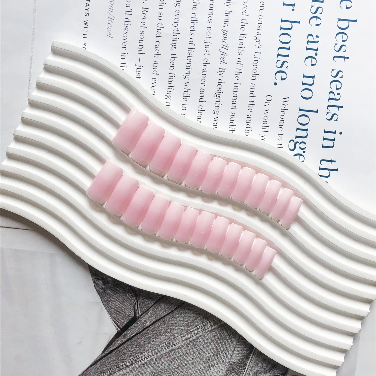 Ombre Pink Press On Nails Medium Long Square, Xcreando Medium Coffin Nails Acrylic Press ons Glue on Nails Long Length Fake Nail for Women, Natural Thick Artificial Nail Stick on